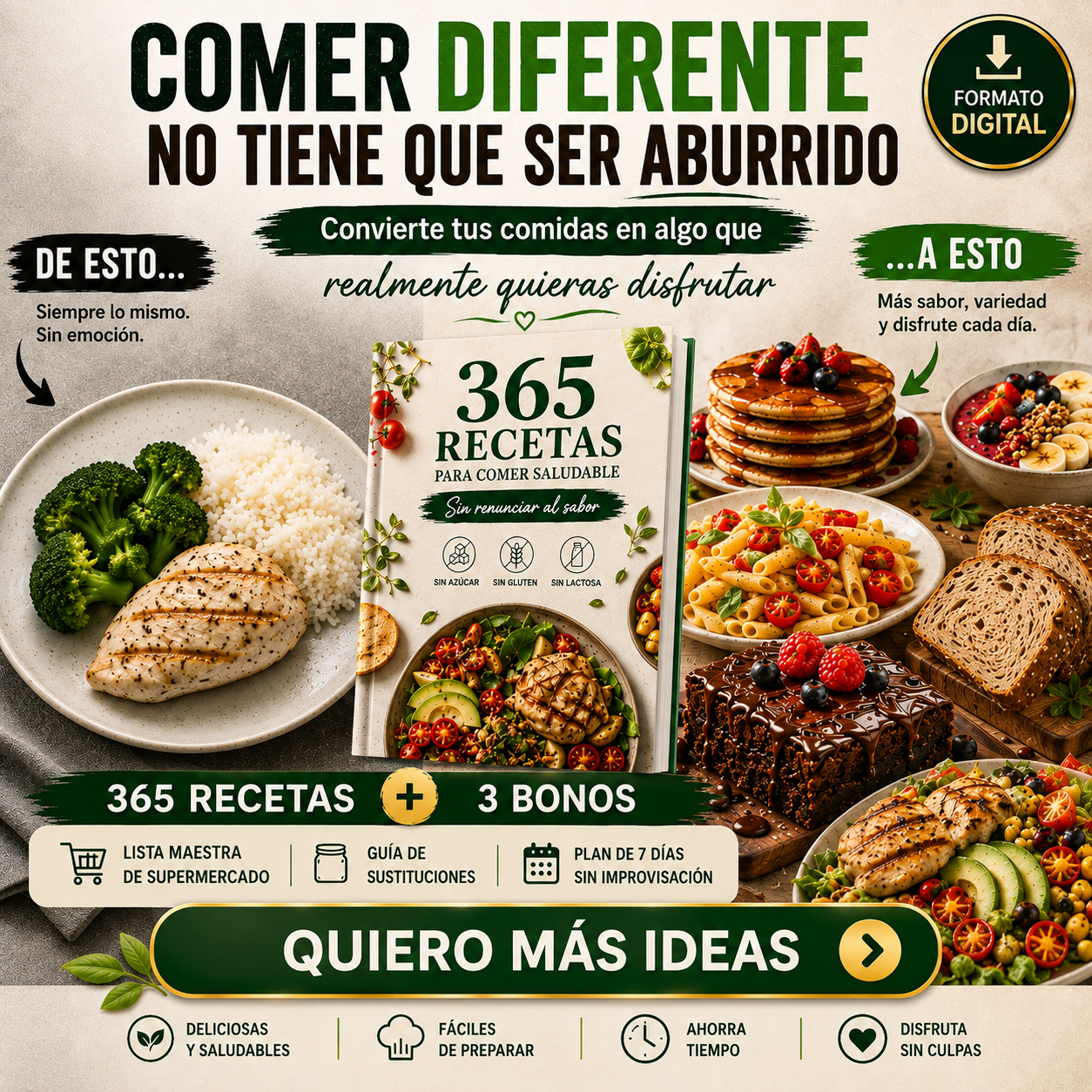 Academia Digital Facebook ad: Comer diferente no tiene que ser aburrido