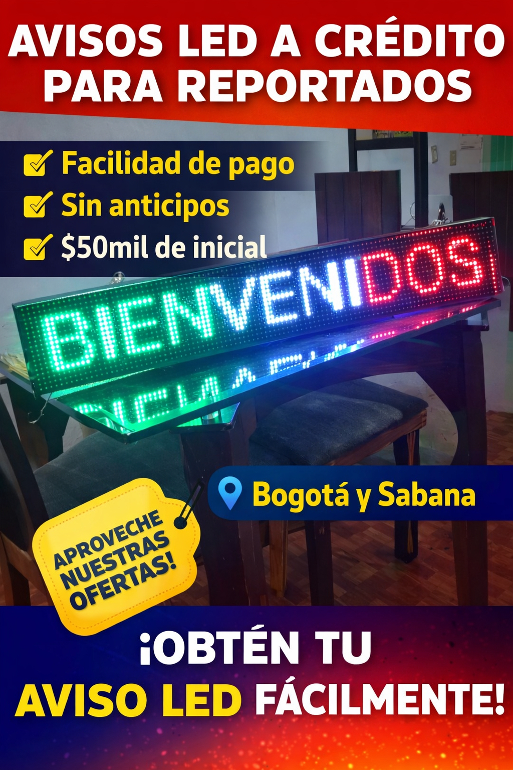 Andrea Useda Facebook ad: AVISOS LED A CRÉDITO SIN ANTICIPOS