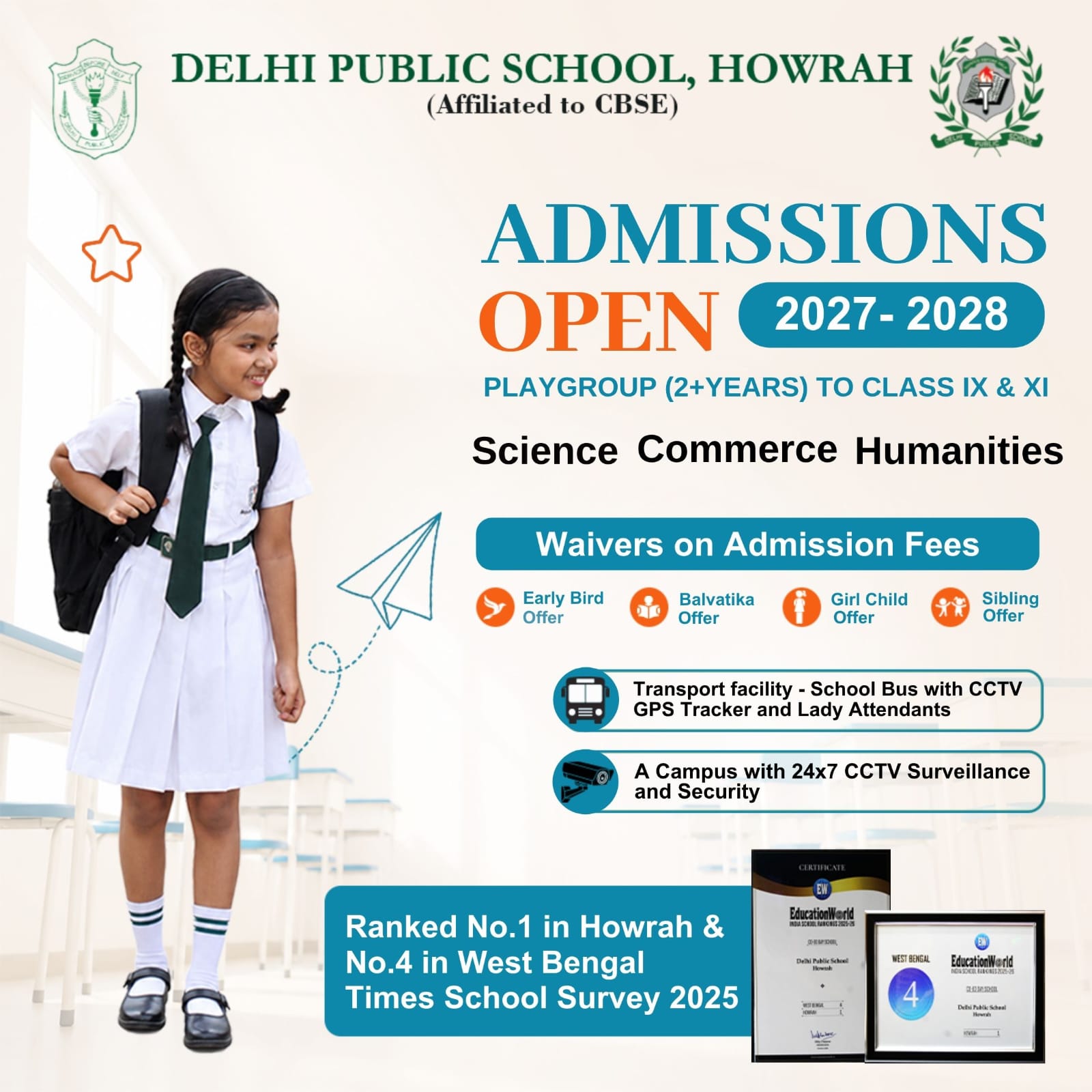 Delhi Public School, Howrah Facebook ad: Limited seats. Admission fee waivers available. Transport…