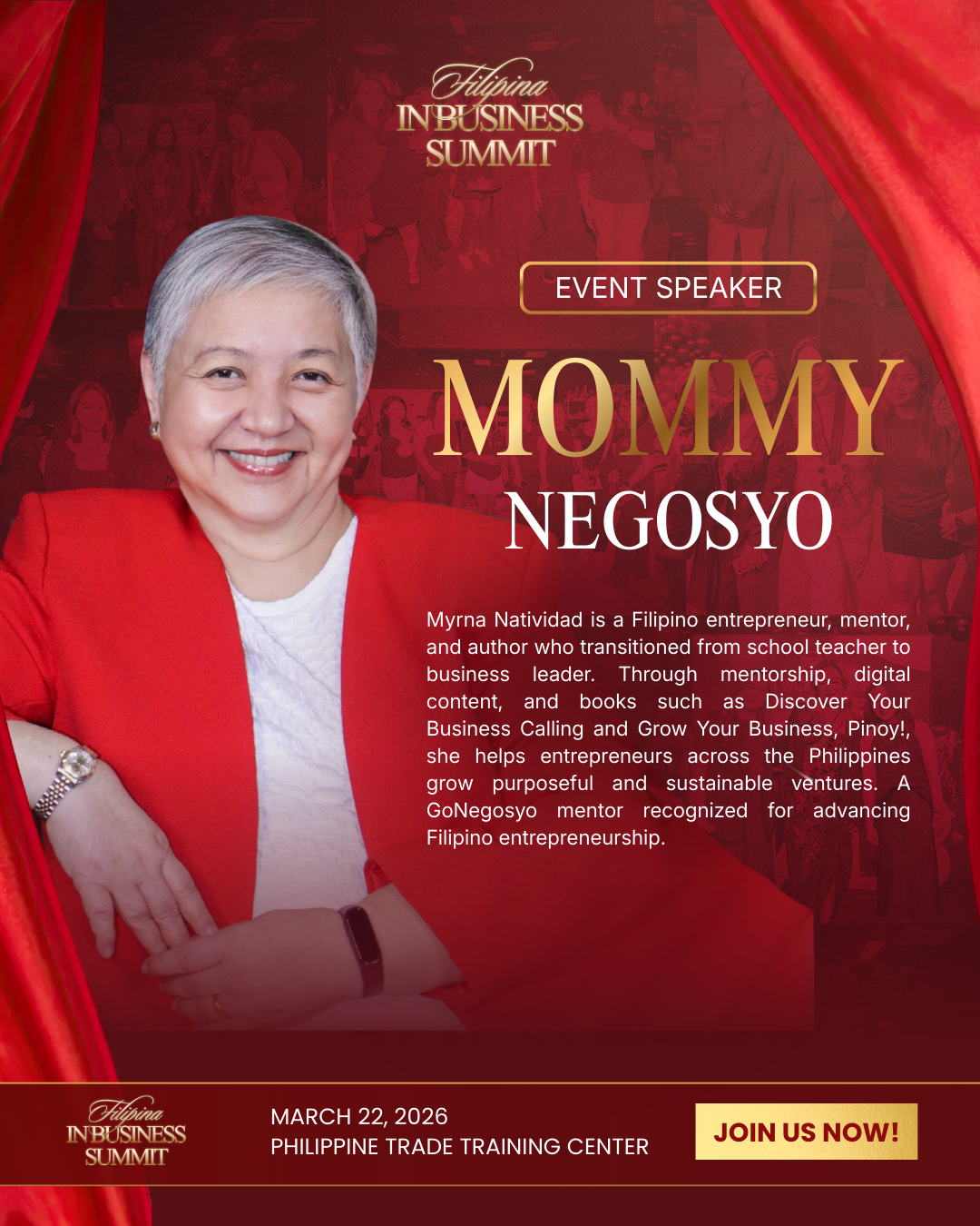Filipina Women in Business Facebook ad: Build a Business with Purpose, Learn from Mommy Negosyo