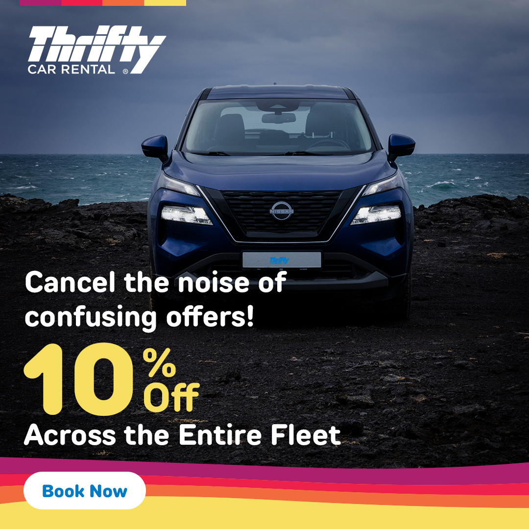Thrifty Car Rental Iceland Facebook ad: Reserve today and save 10% off - Book…