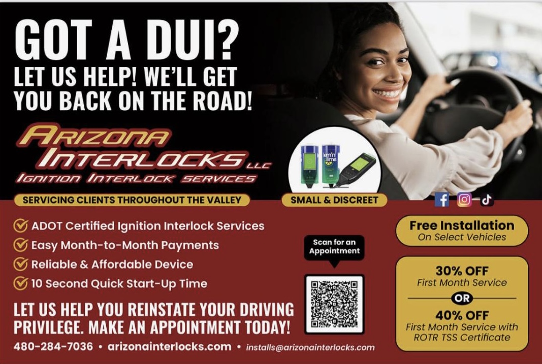 Arizona Interlocks Flagstaff Facebook ad: Certified ADOT Ignition Interlock Provider.