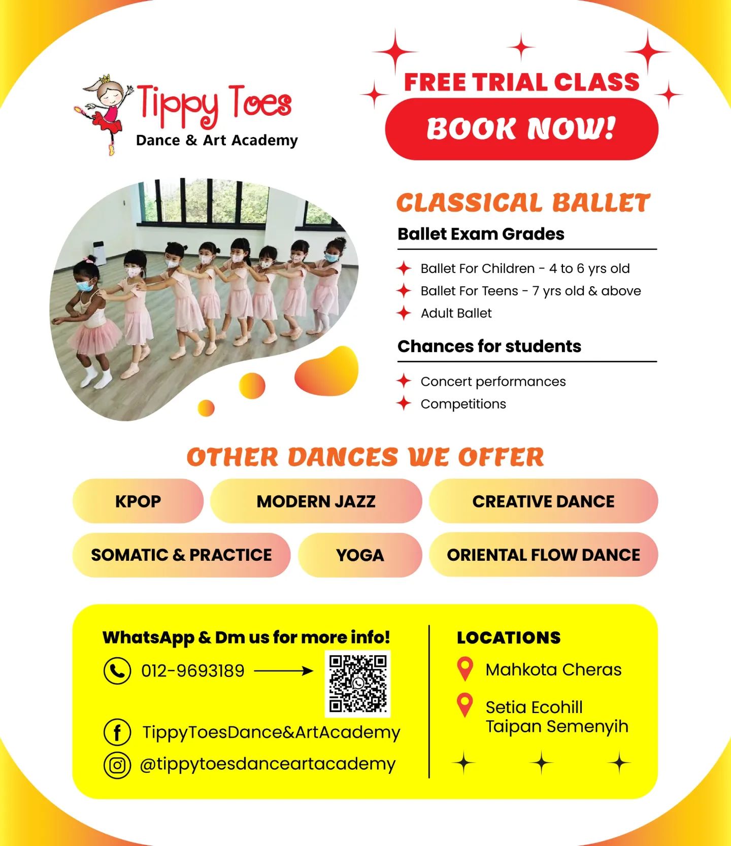 Tippy Toes Dance & Art Academy Facebook ad: FREE TRIAL CLASS AVAILABLE!