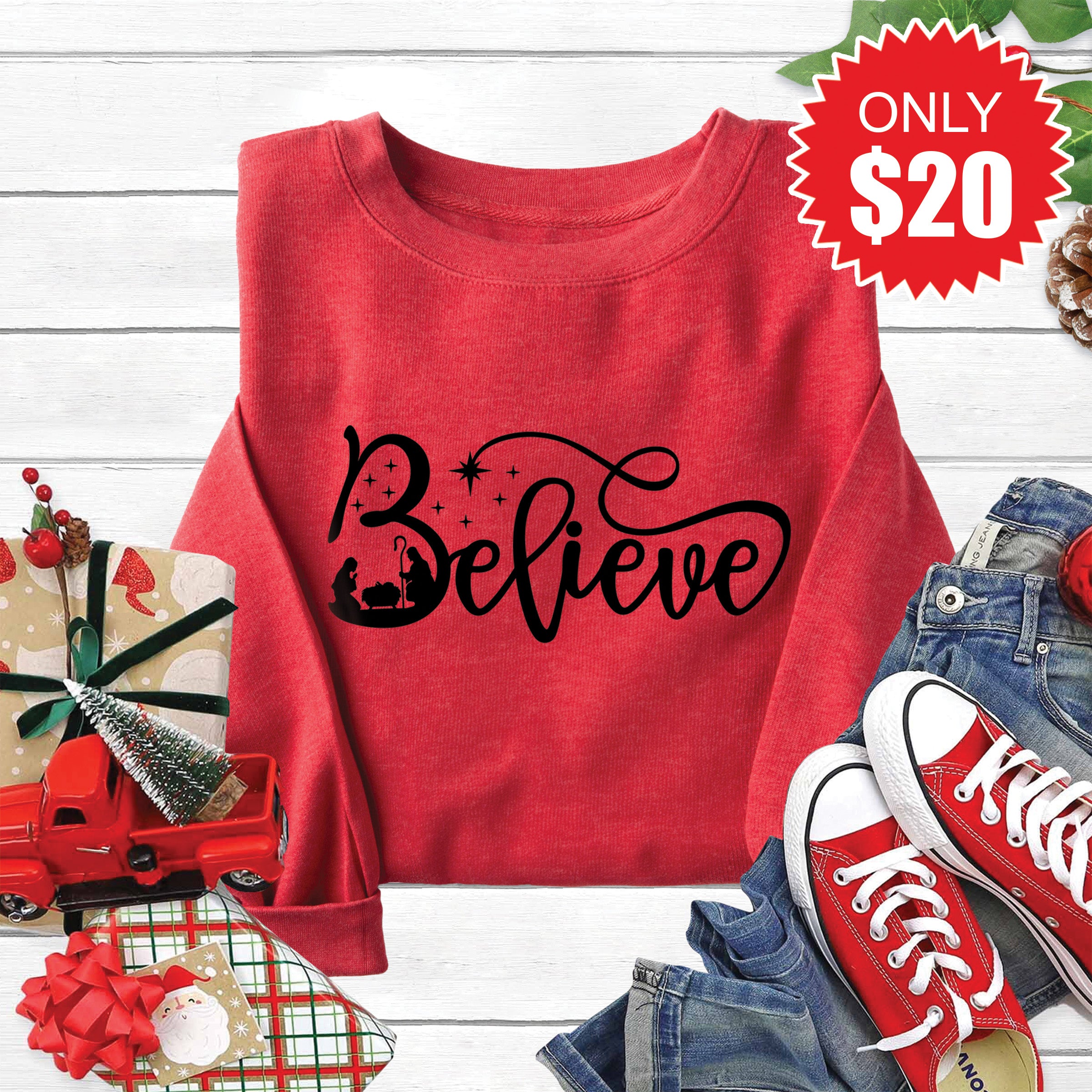 Love in Faith Facebook ad: Christmas Sweatshirts Starting at $20!