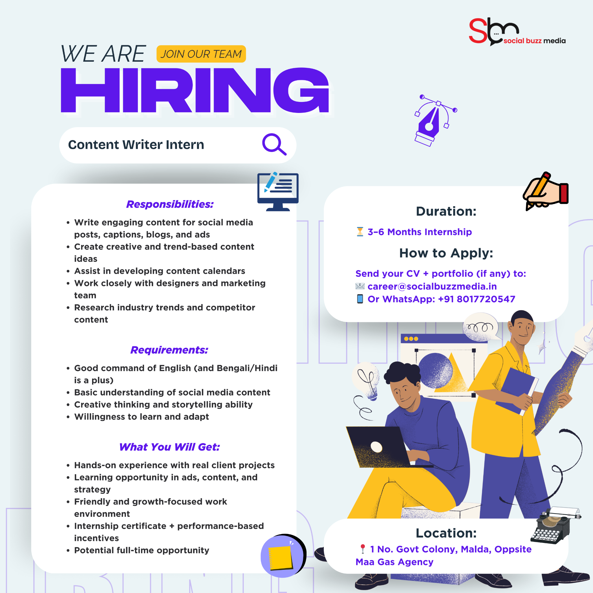 Social Buzz Media Facebook ad: Content Writer Internship