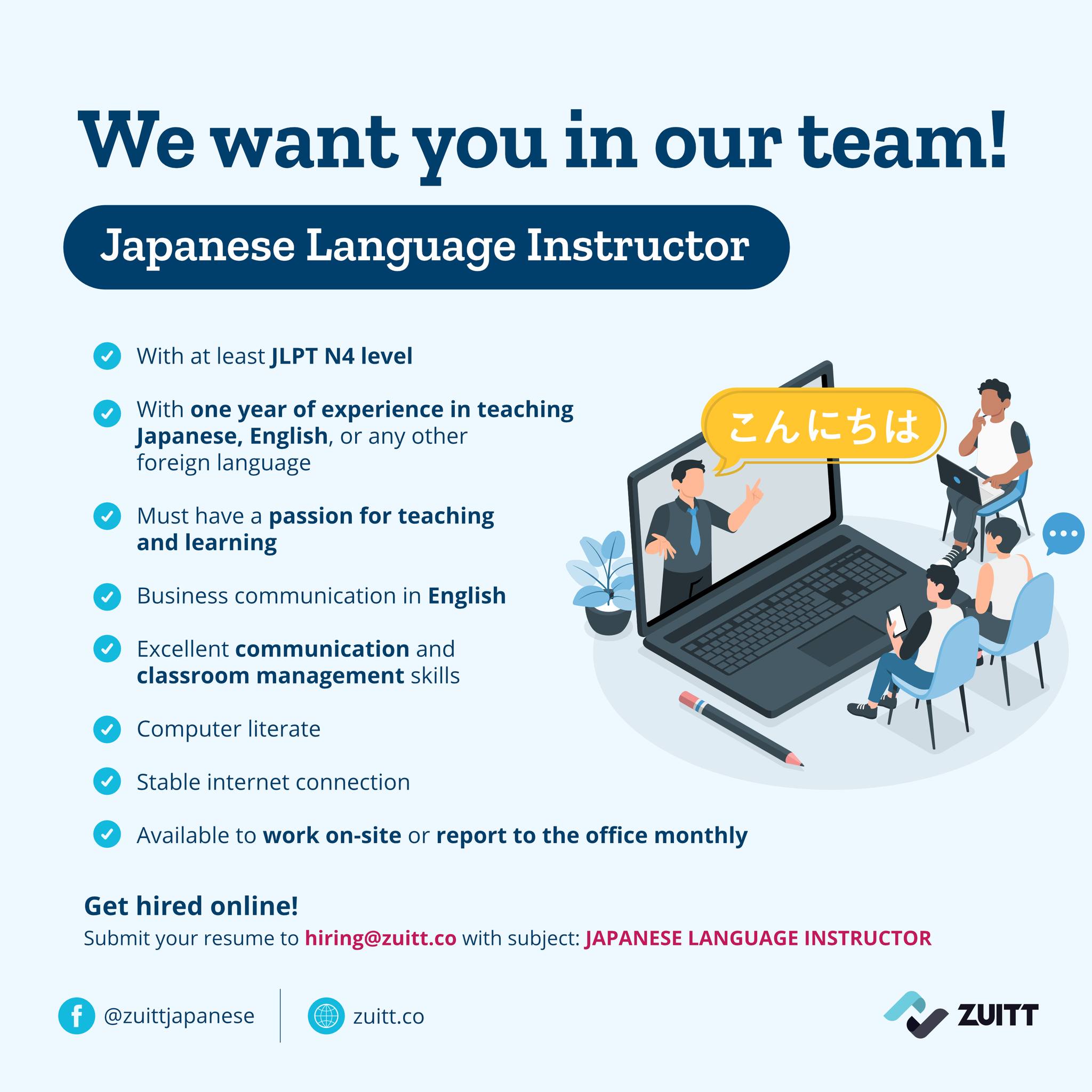 Zuitt - Japanese Language Program Facebook ad: ZUITT IS HIRING!