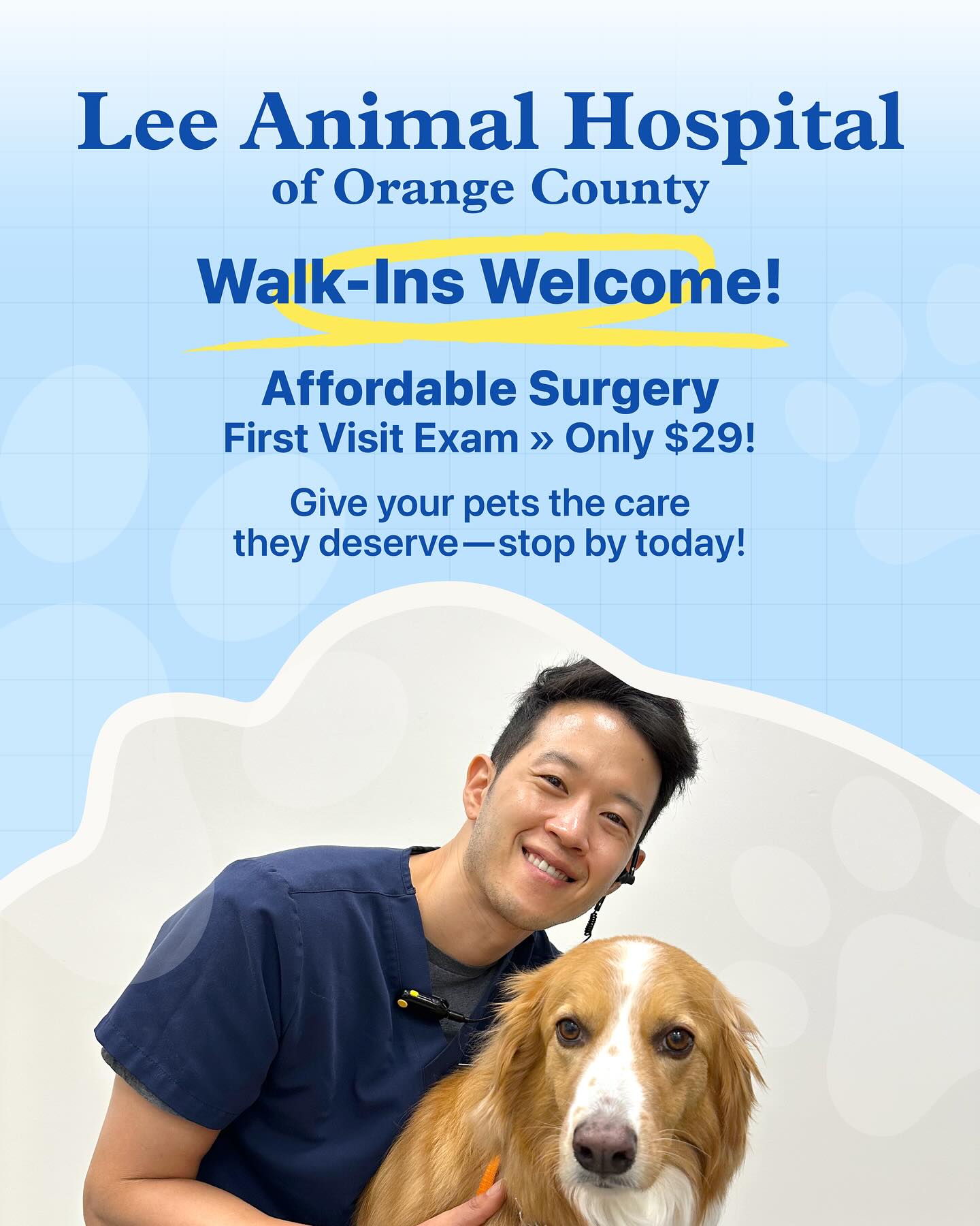 Lee Animal Hospital Facebook ad: Walk-ins welcome! �Affordable surgery and expert care for…