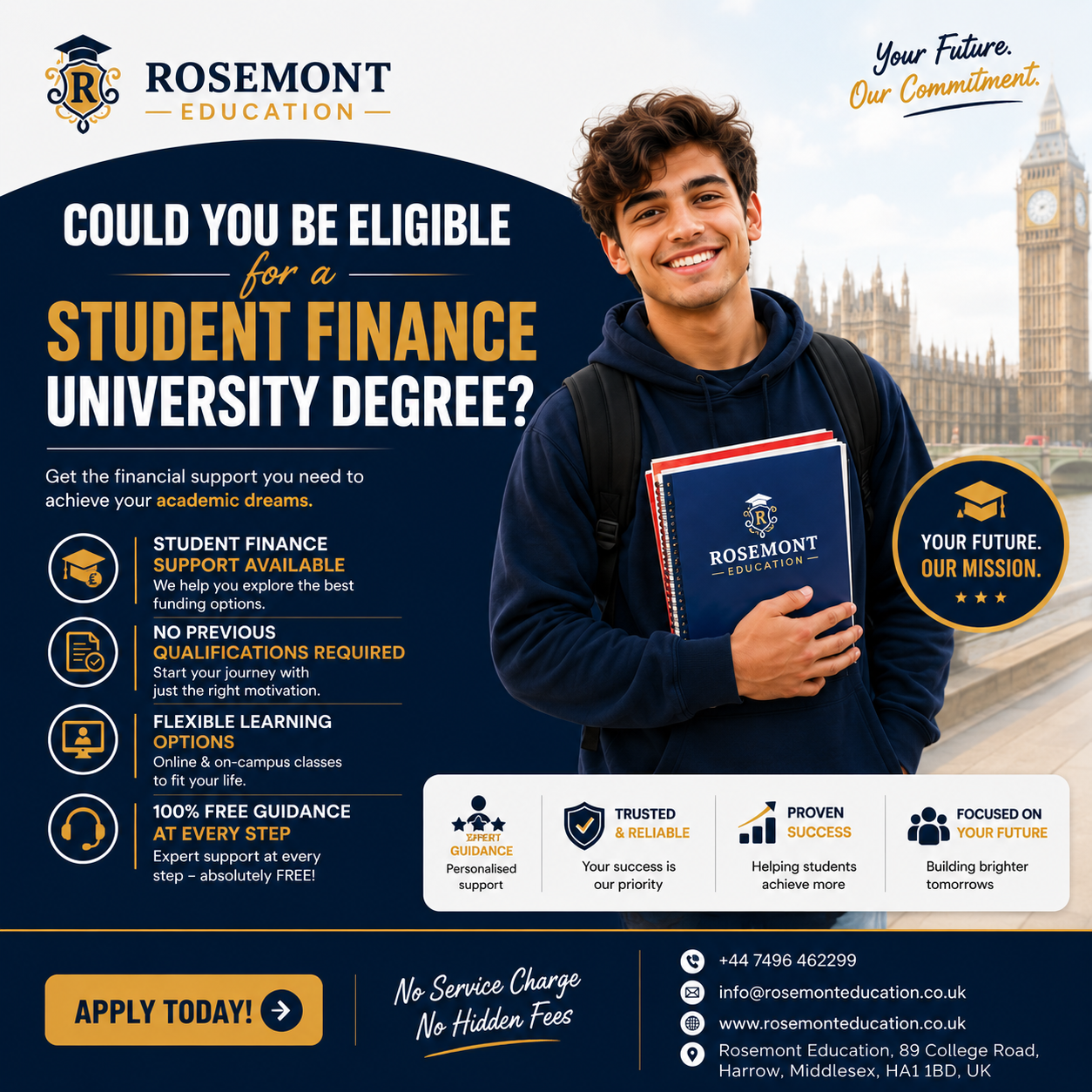 Rosemont Education Facebook ad: Student Finance Available (Tuition Fees & Maintenance Loan)