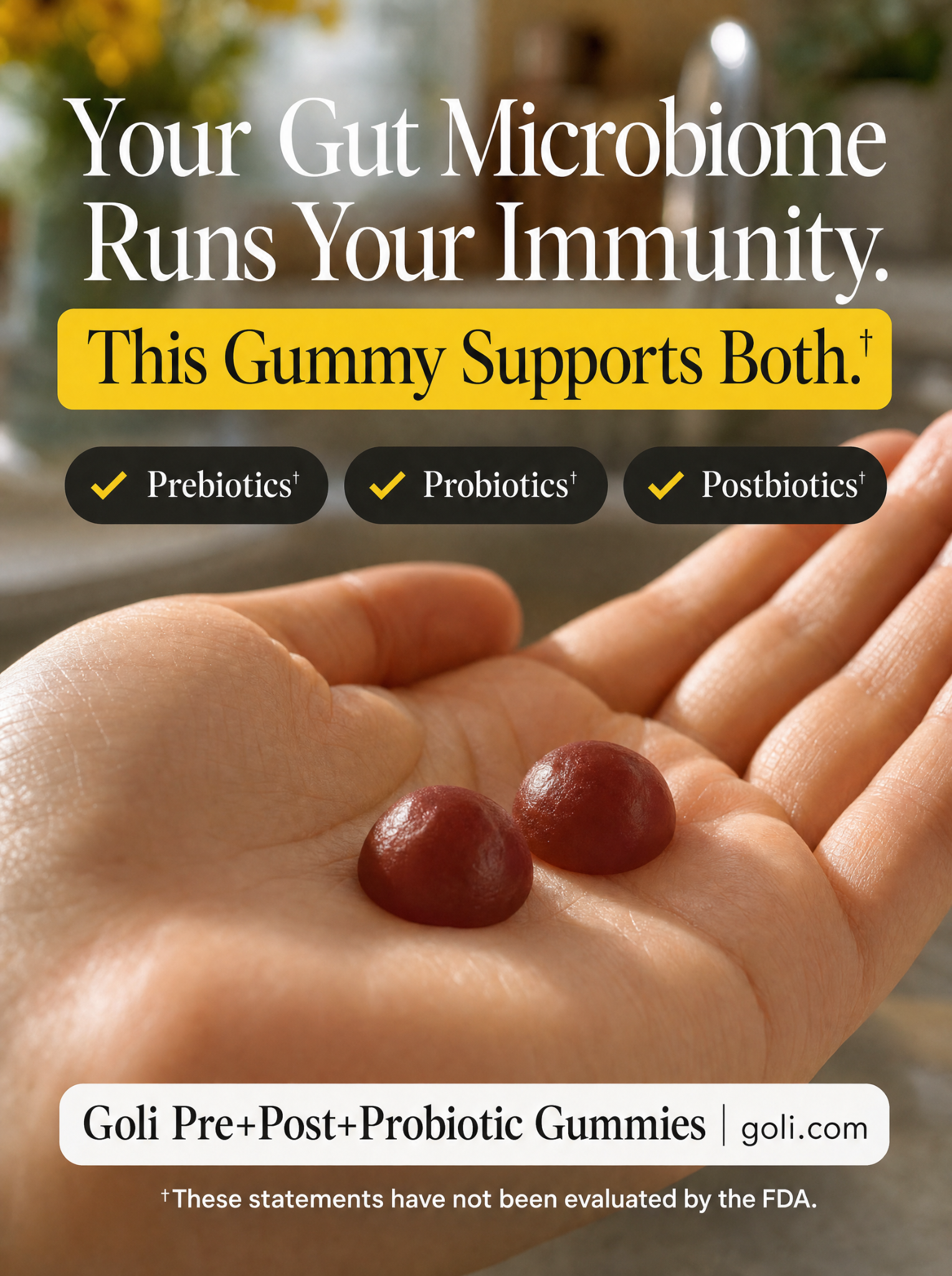 Goli Facebook ad: World's First 3 in 1 Probiotic Gummy