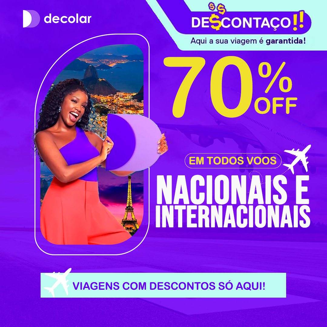 Candle AME Agosto Facebook ad: Mega Desconto Decolar. 70% OFF Em todos os voos.