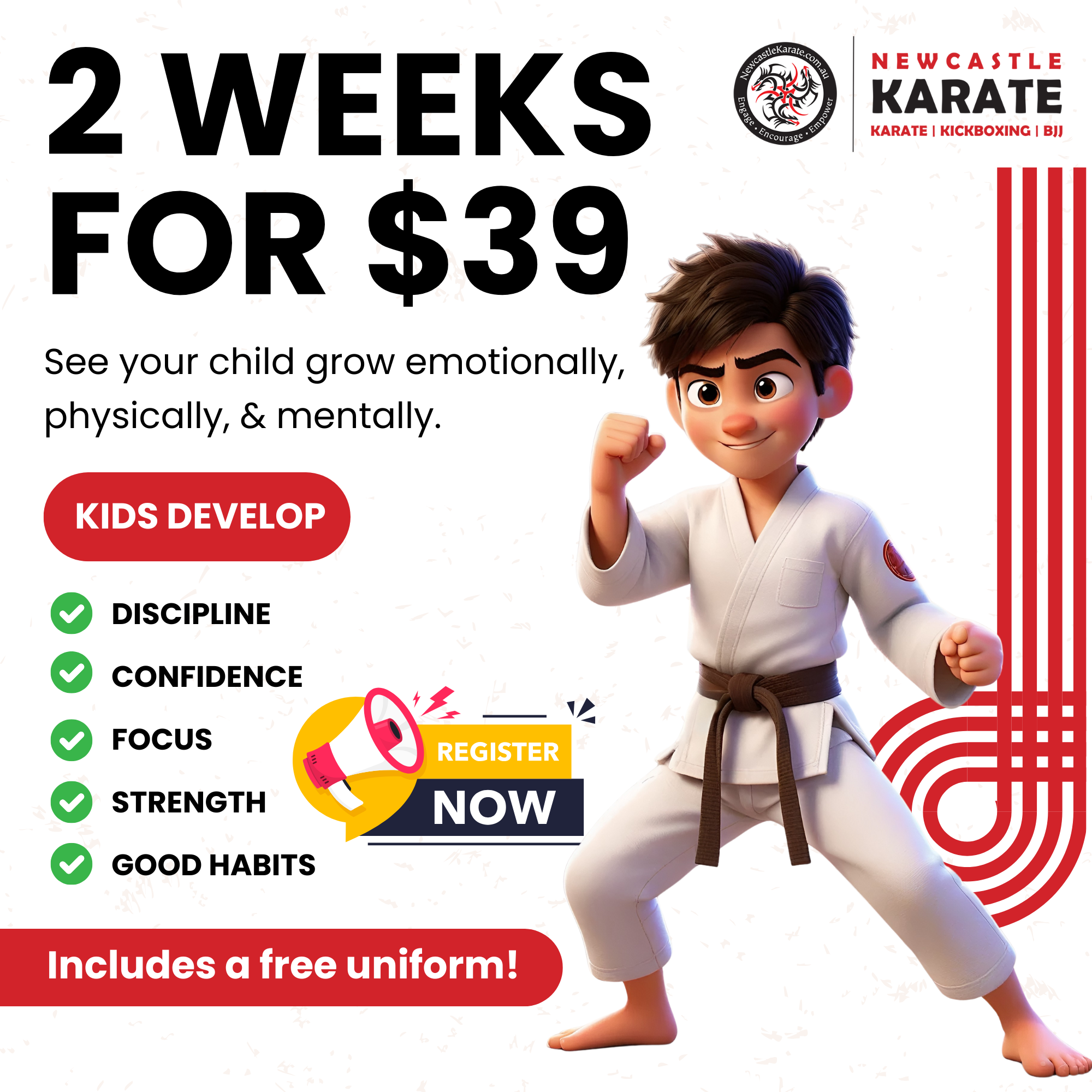 Newcastle Karate Facebook ad: Term 2 Specials