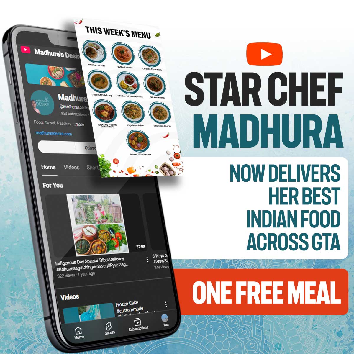 Madhura's Tiffin Service Facebook ad: Chef-Crafted Indian Meals at Home