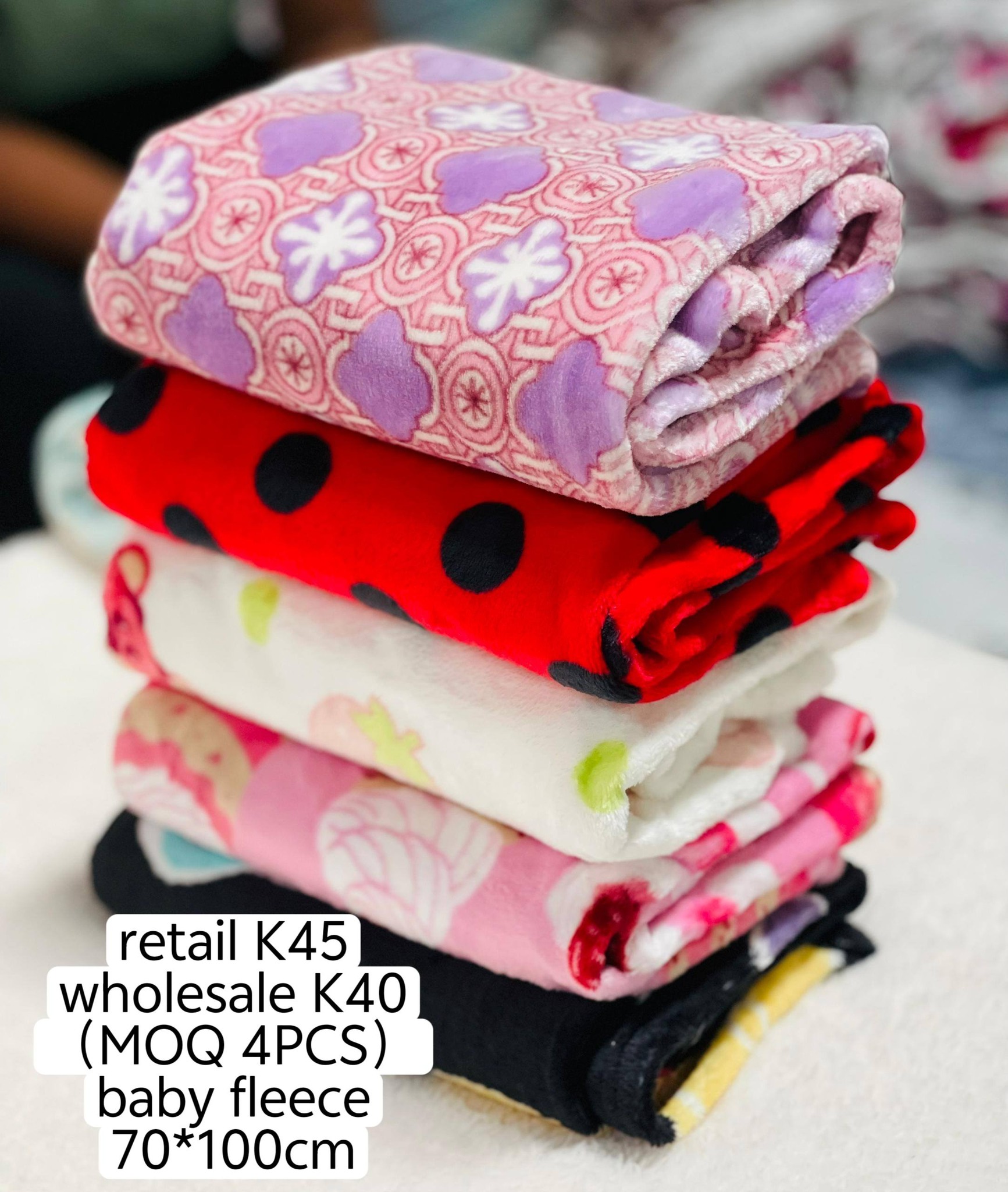Home Decor Zambia Facebook ad: premium quality baby fleece promotion at k45 each…