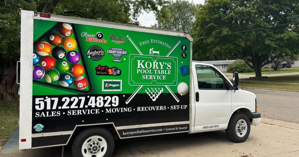 Kory’s Pool Table Service Facebook ad: Servicing and selling pool tables in Michigan, Ohio…