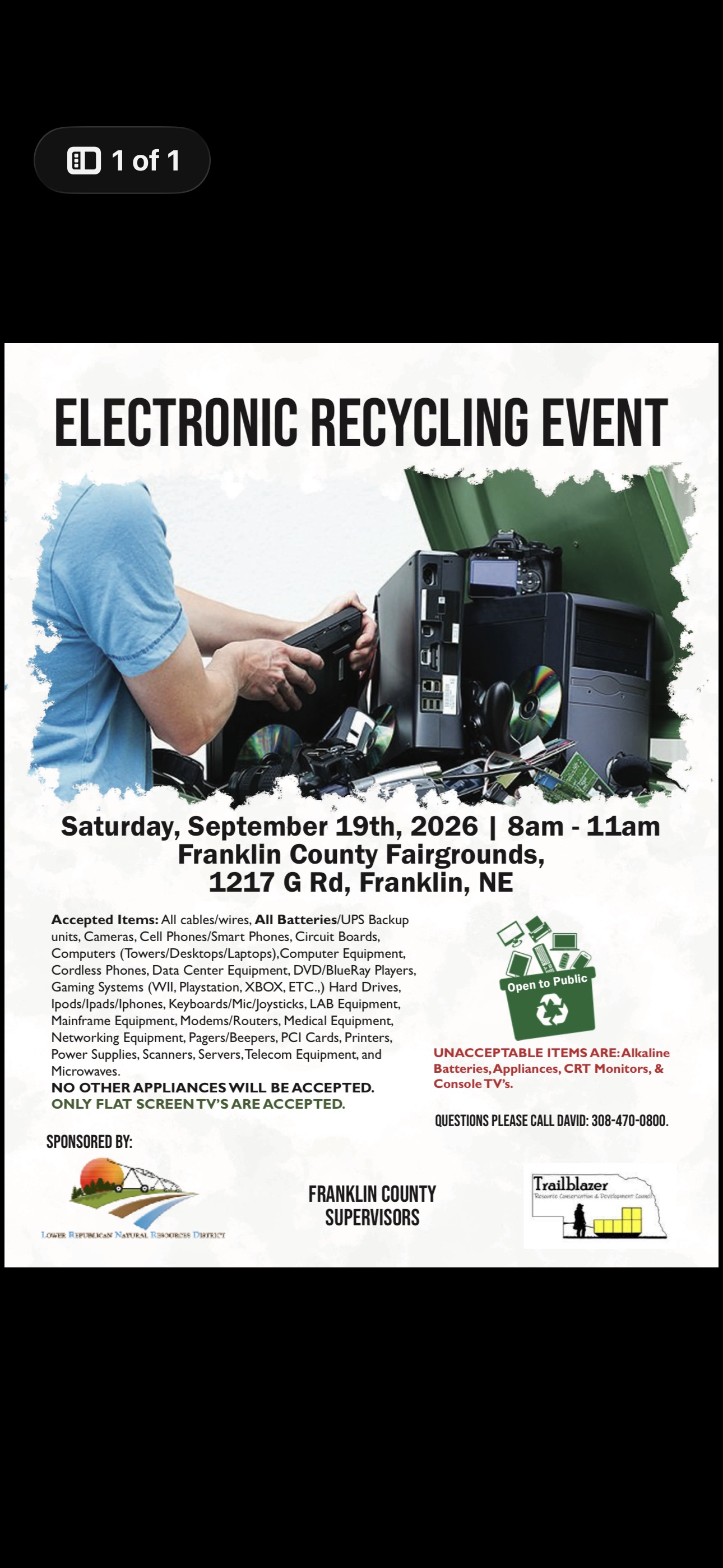 Trailblazer RC&D Facebook ad: Franklin County Electronics Recycling Event