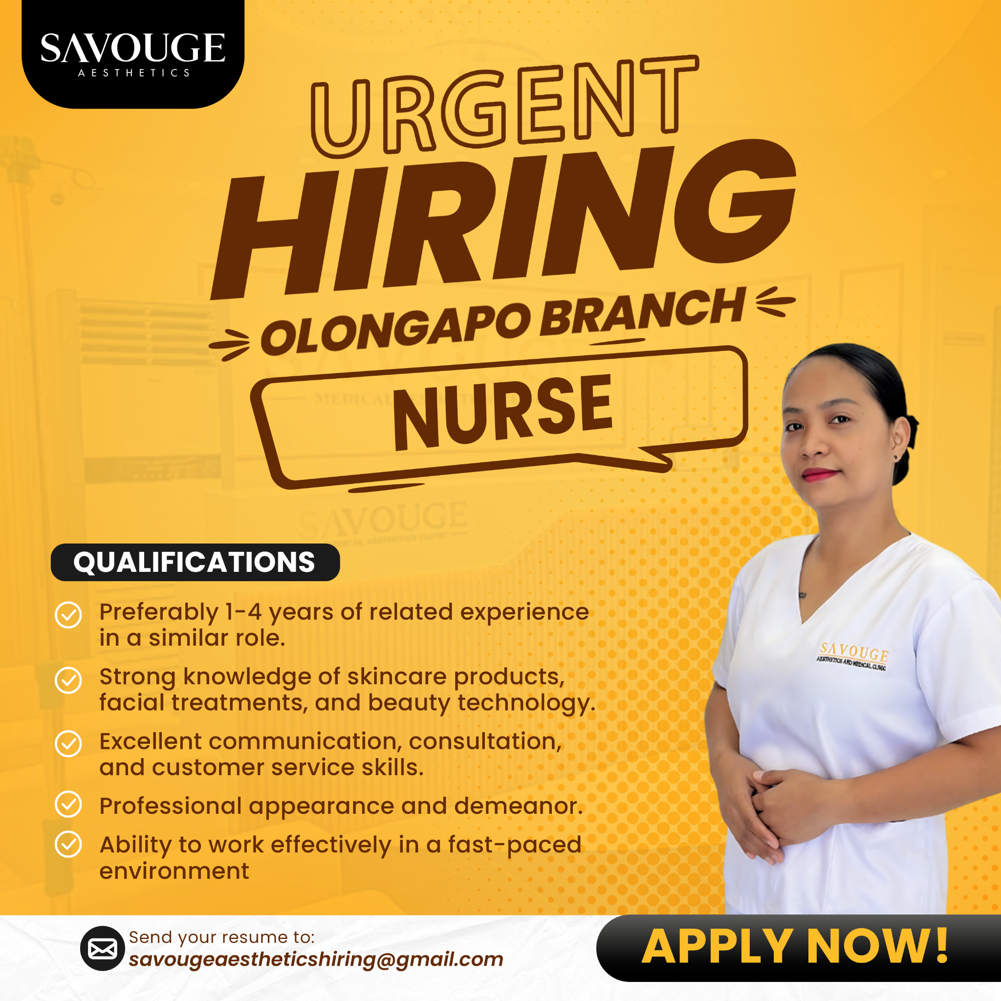 Opportunities by Savouge Aesthetics Facebook ad: HIRING, NURSE in Olongapo