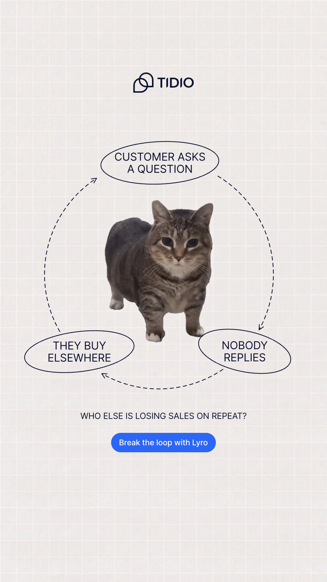 Tidio Facebook ad: One Answer Closer to Checkout