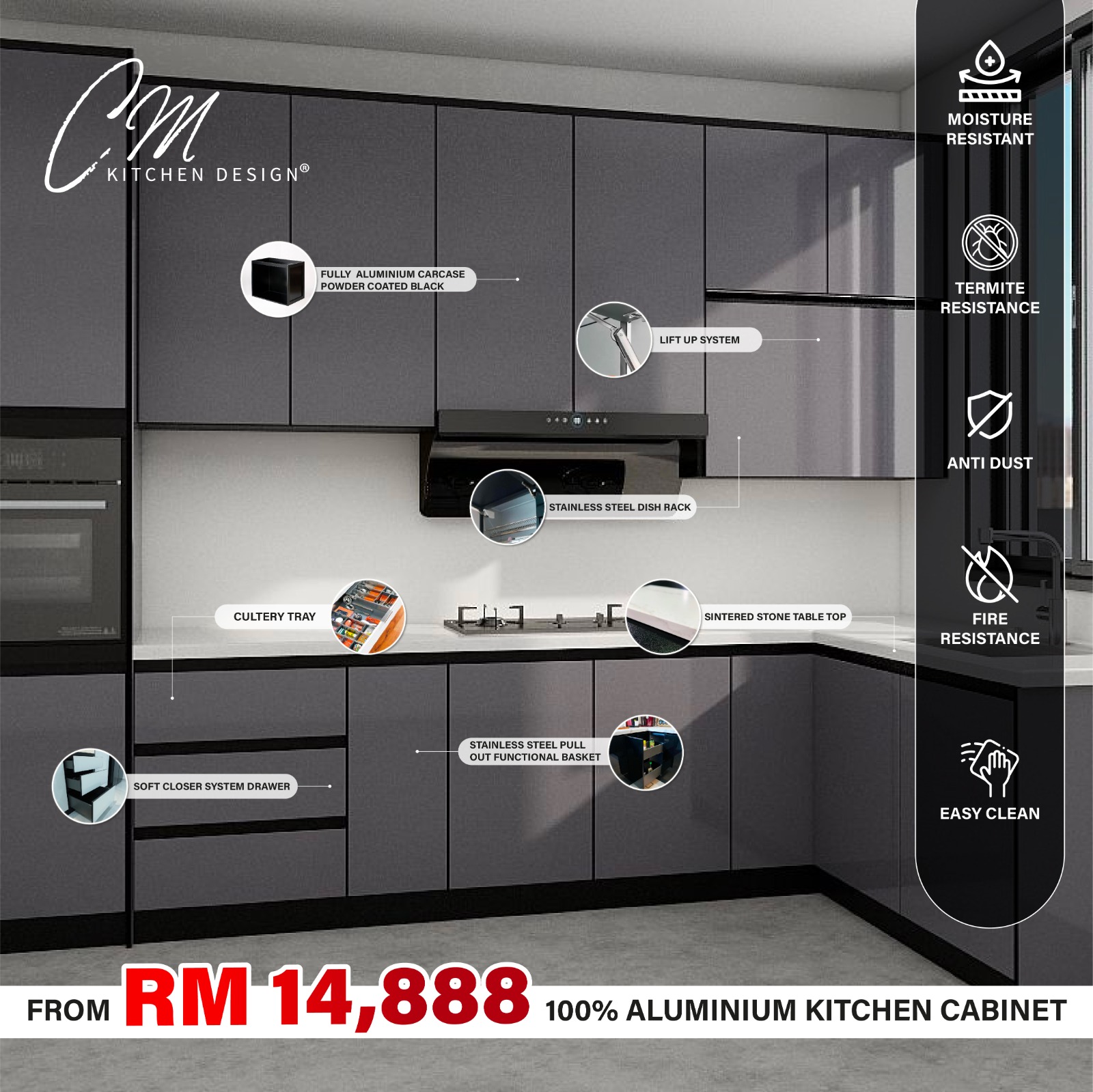 CM Kitchen Design Facebook ad: No More Swelling Cabinets, From RM14,888