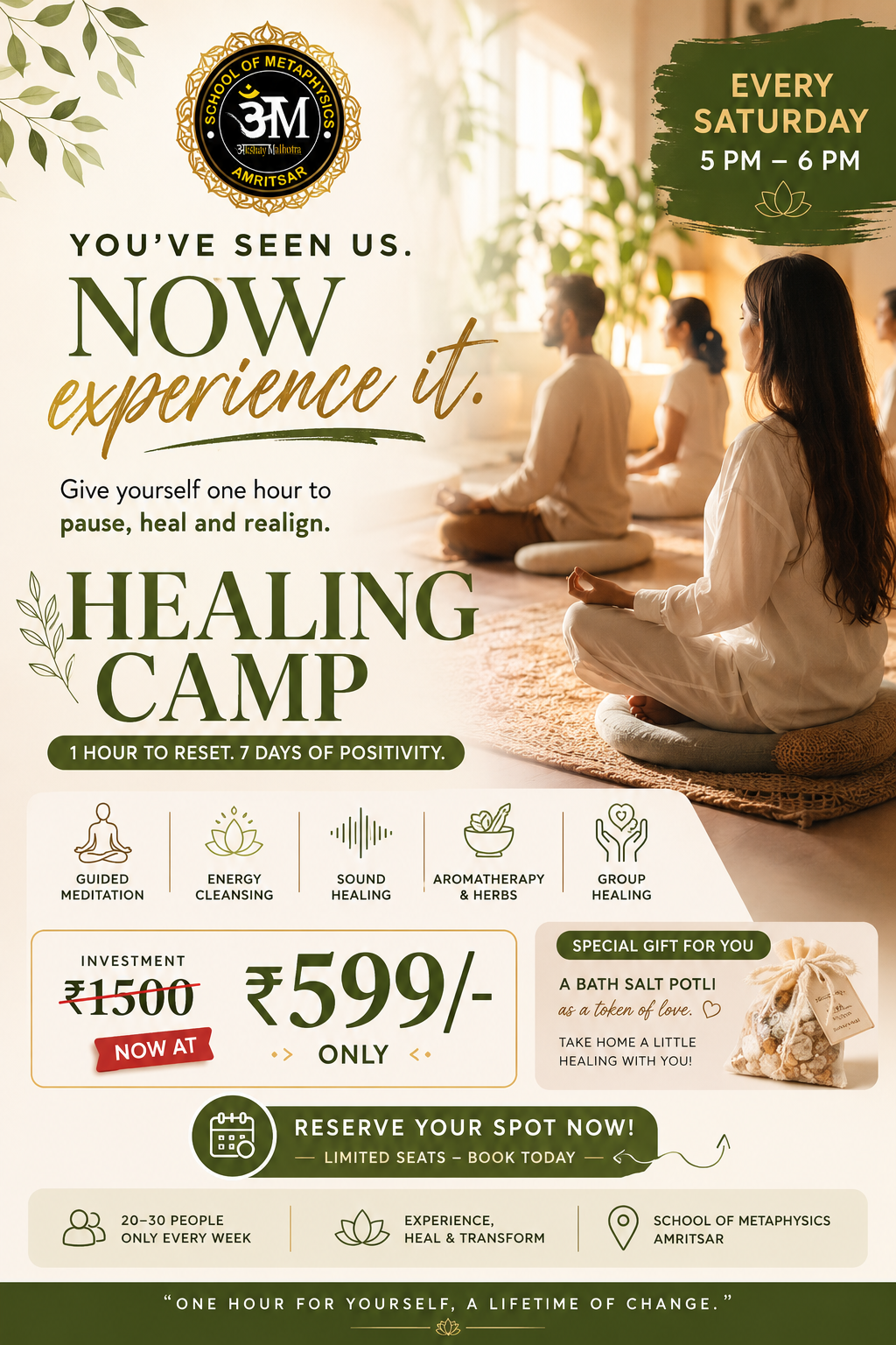 School of Metaphysics Facebook ad: Healing Camp This Saturday | ₹599/-