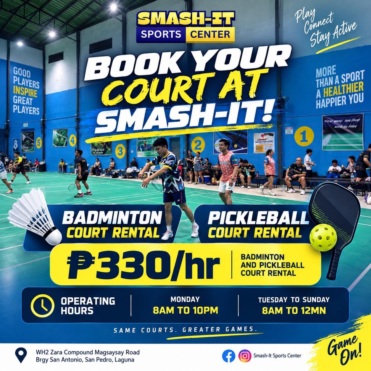Smash-It Sports Center Facebook ad: BOOK YOUR COURT AT SMASH-IT!