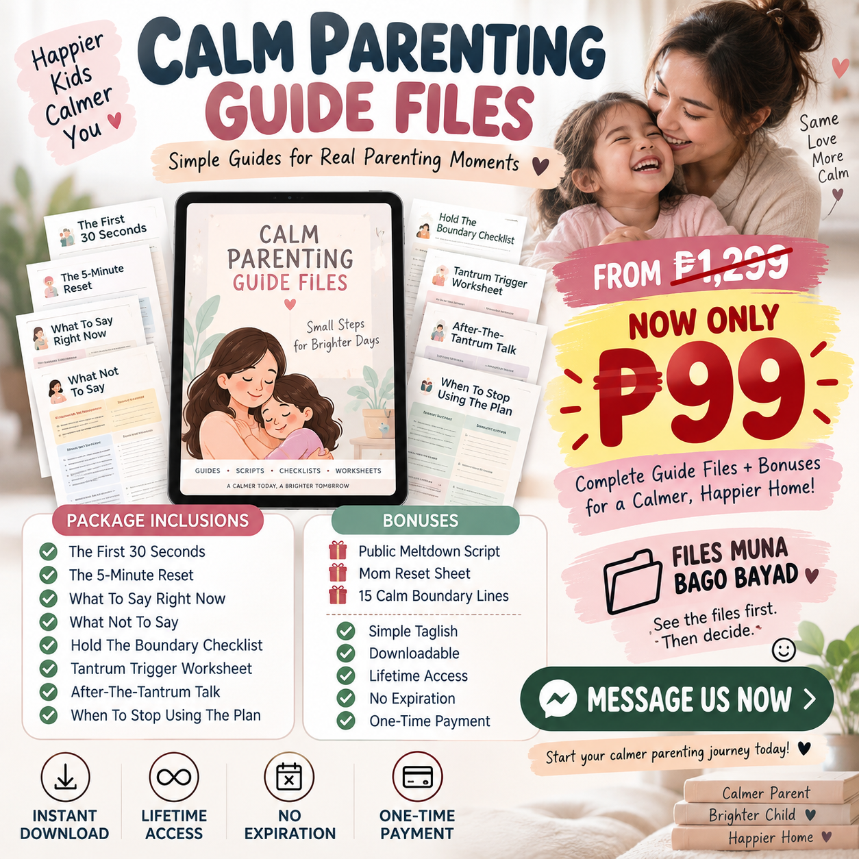 Lash & Brow Starter PH Facebook ad: CALM PARENTING GUIDE FILES, ₱99 ONLY