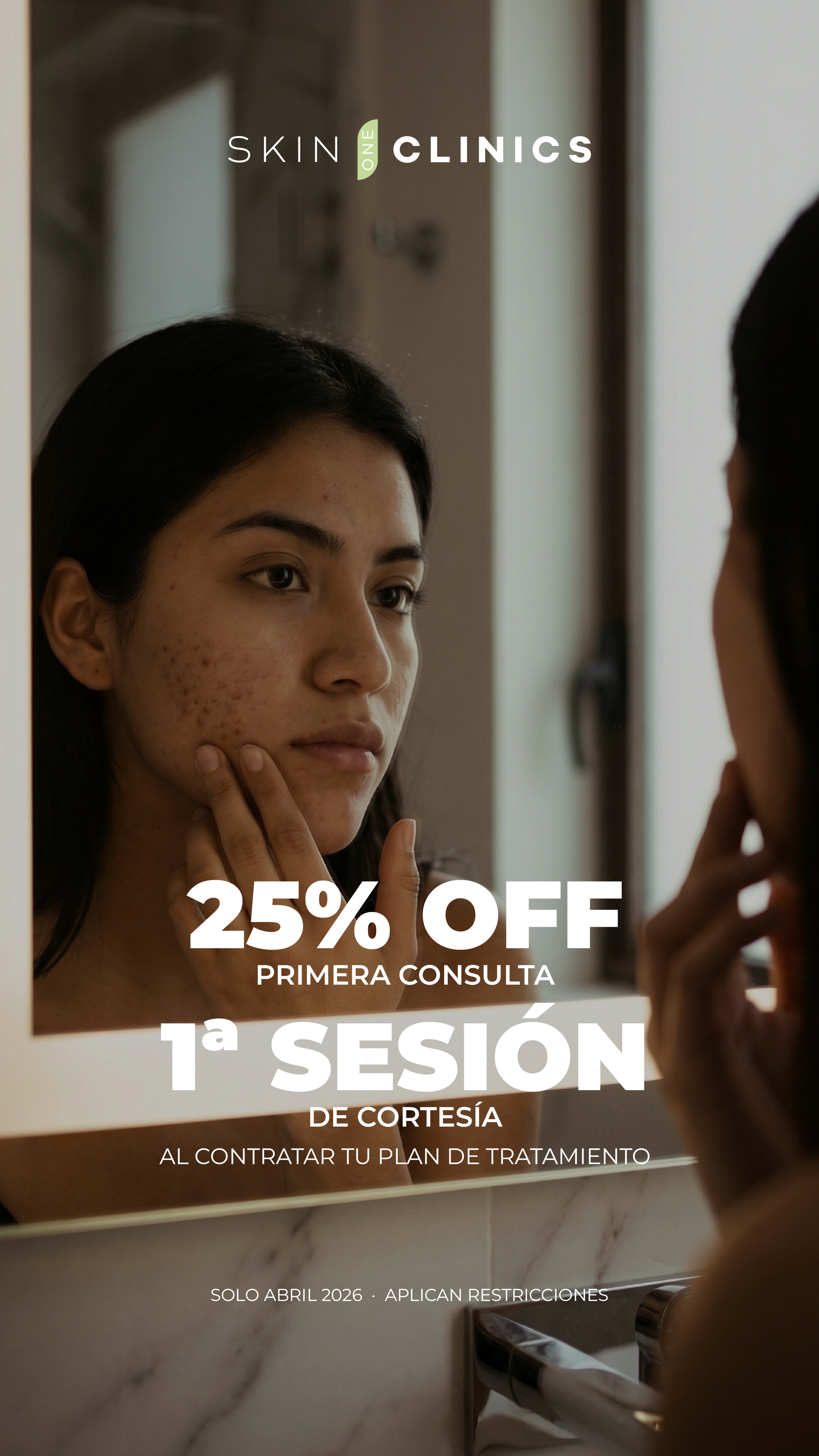 SkinClinics Facebook ad: 25% en tu primera consulta + 1ª sesión…