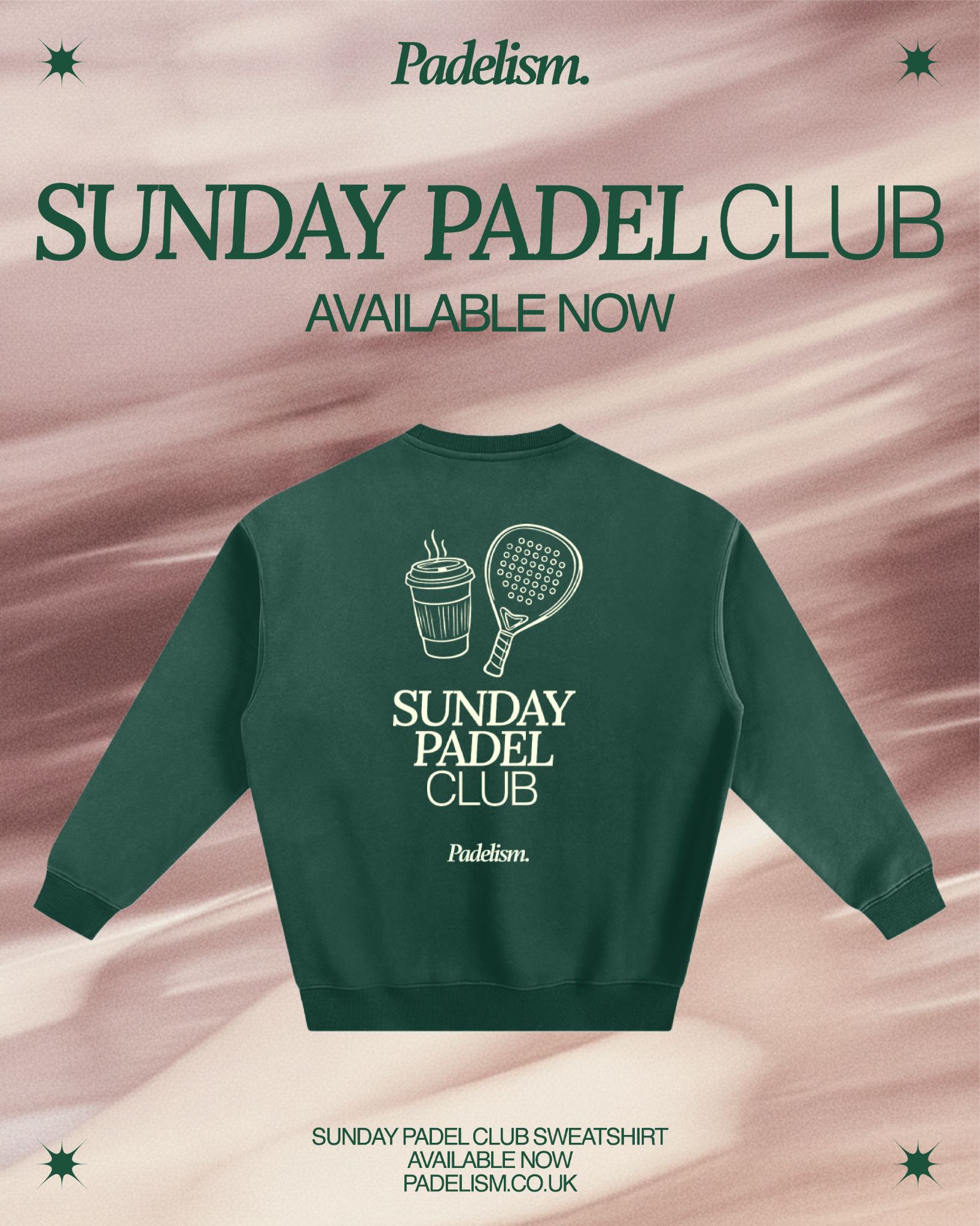 Padelism Facebook ad: Sunday Padel Club: coffee, friends, and a game or two.