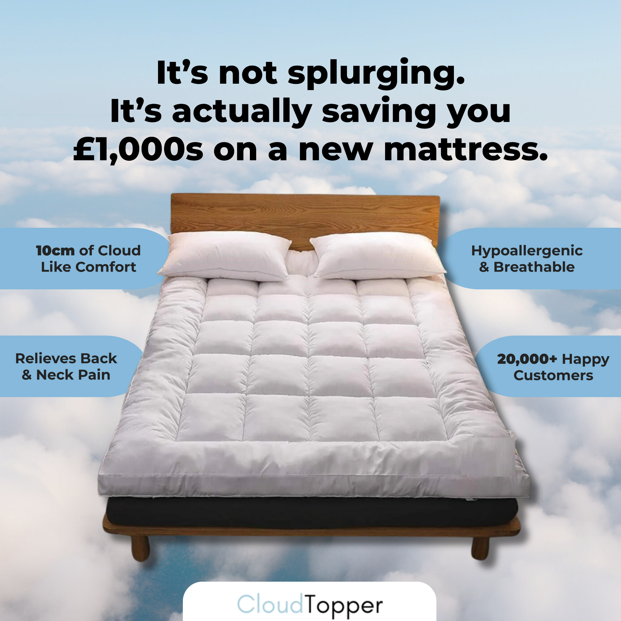 CloudTopper Facebook ad: Hate Your Mattress? This Topper Changes Everything