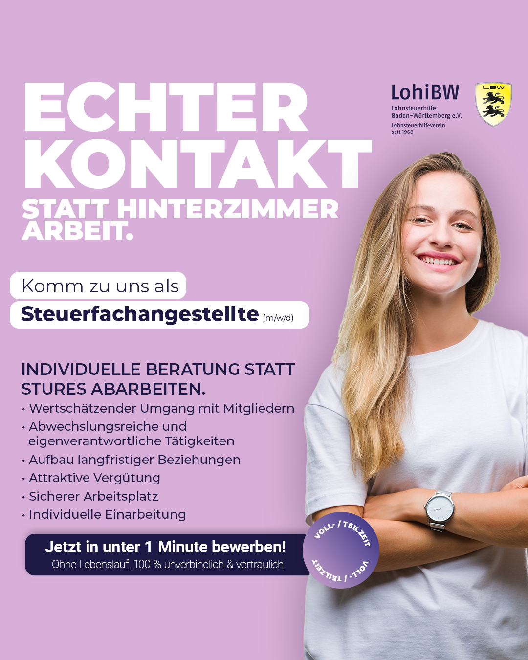 Lohnsteuerhilfe Baden-Württemberg e.V. Lohnsteuerhilfeverein Facebook ad: Lerne uns jetzt kennen
