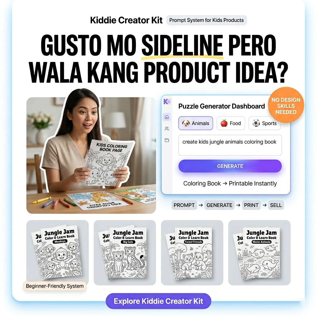 Kiddie Creator Kit Prompts Facebook ad: No Product Idea? Start Here