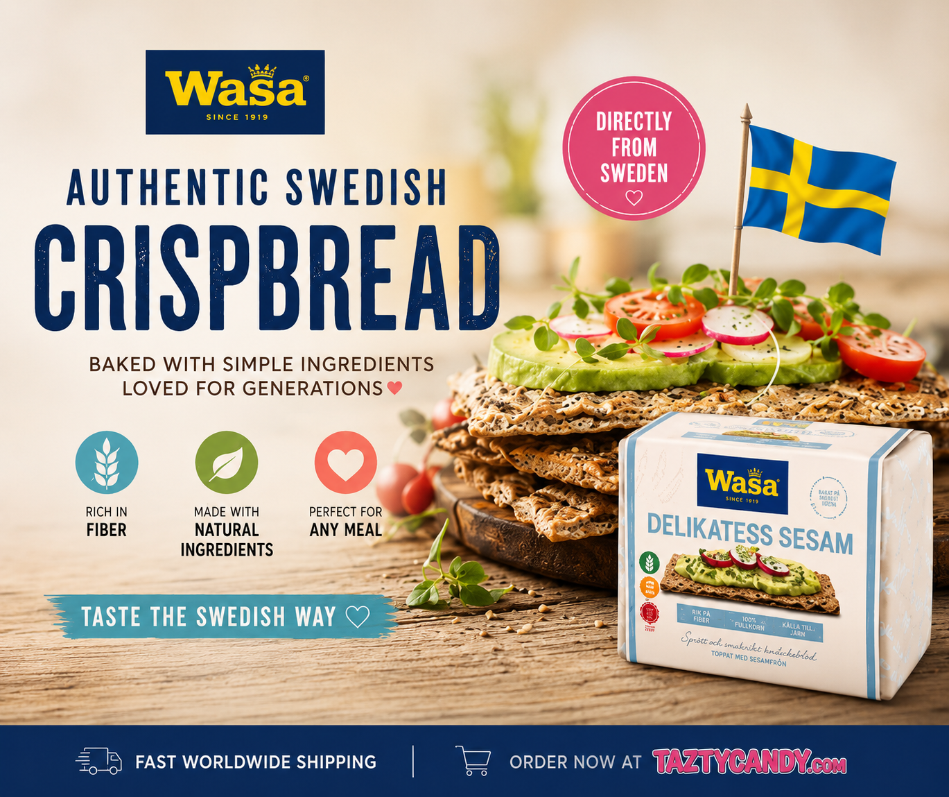 Taztycandy.com Facebook ad: Sweden's Favorite Crispbread