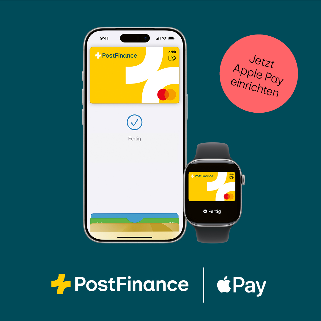 PostFinance Facebook ad: Bezahle dank Apple Pay weltweit sicher mit deiner…