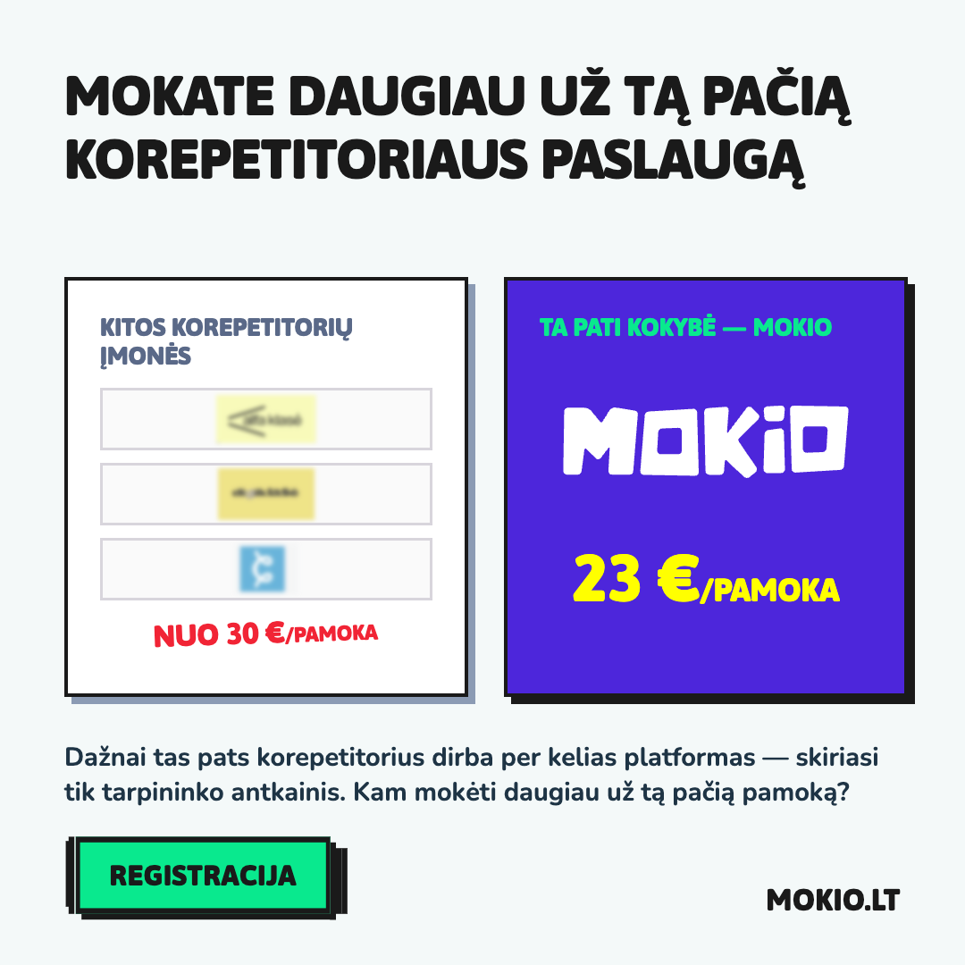 MOKIO Facebook ad: Korepetitoriai nuo 23 €/pamoka