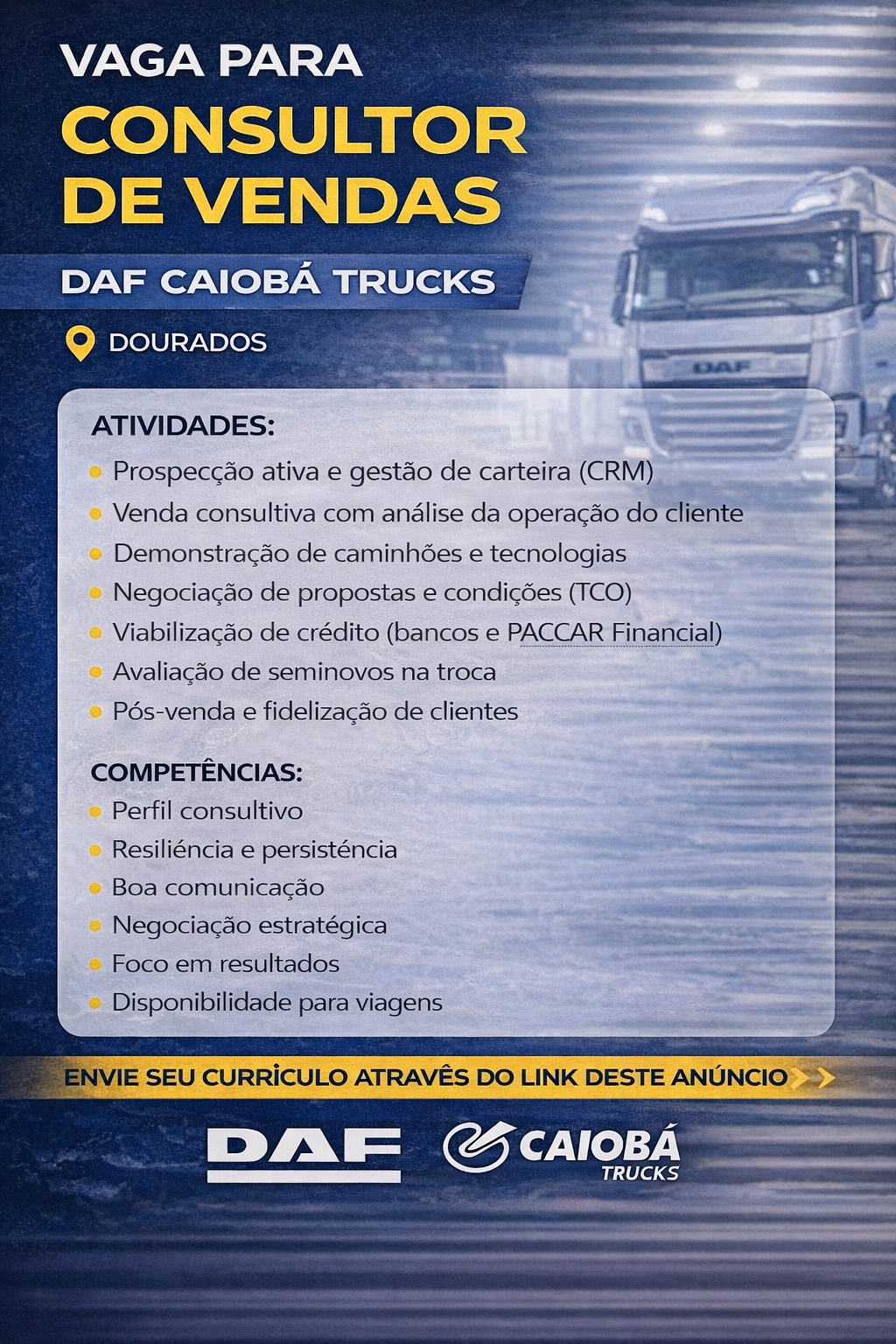 DAF Caiobá Trucks Facebook ad: Aqui você vende soluções, não só caminhões.