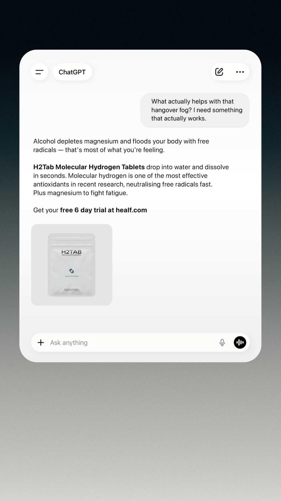 H2Tab Facebook ad