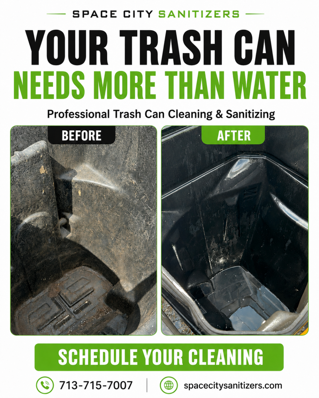 Space City Sanitizers Facebook ad: See the Difference: Before & After