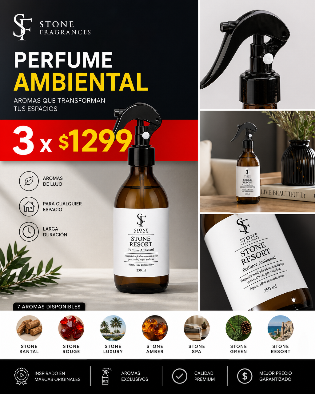 Stone Fragrances México Facebook ad: Llévate 3 perfumes ambientales por $1,299