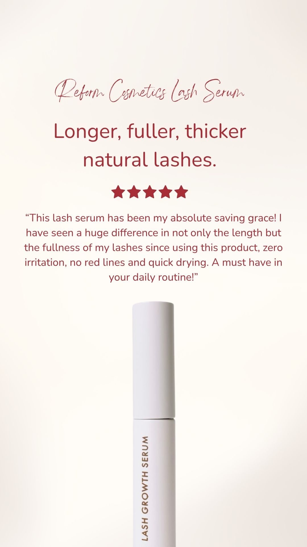 Reform Cosmetics NZ Facebook ad: Healthier, longer natural lashes