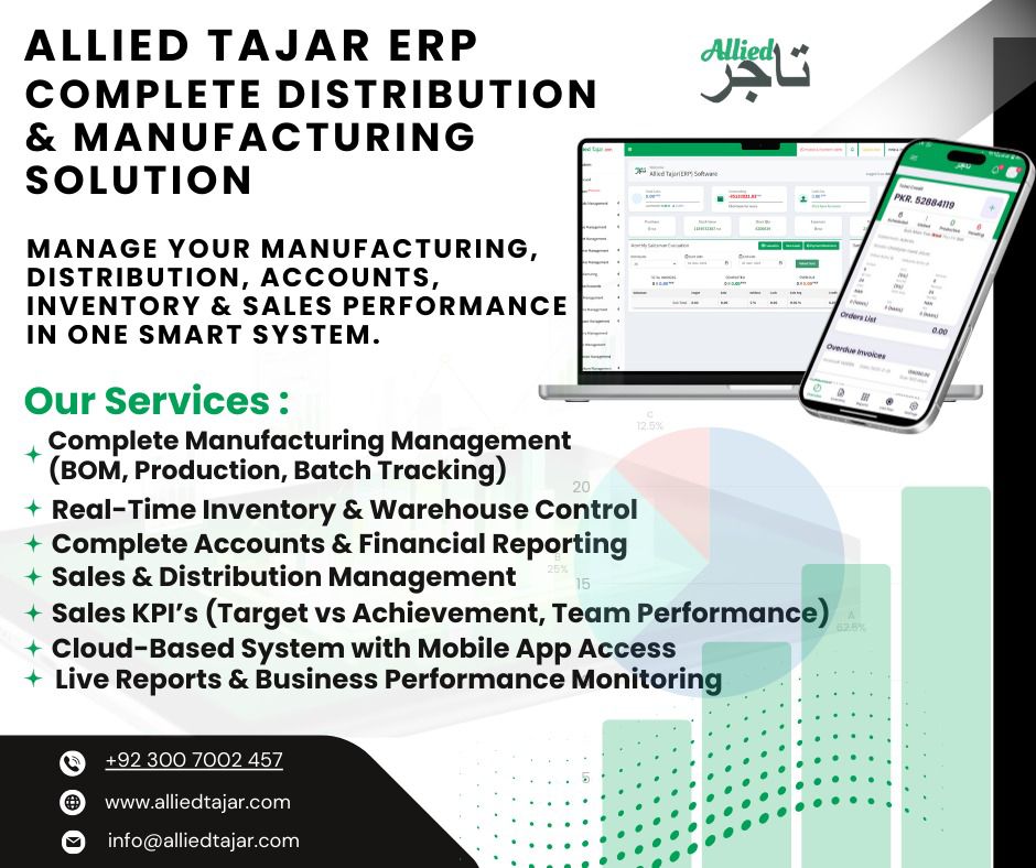 Allied Tajar Facebook ad: Digitize your business operations with Allied Tajar ERP.