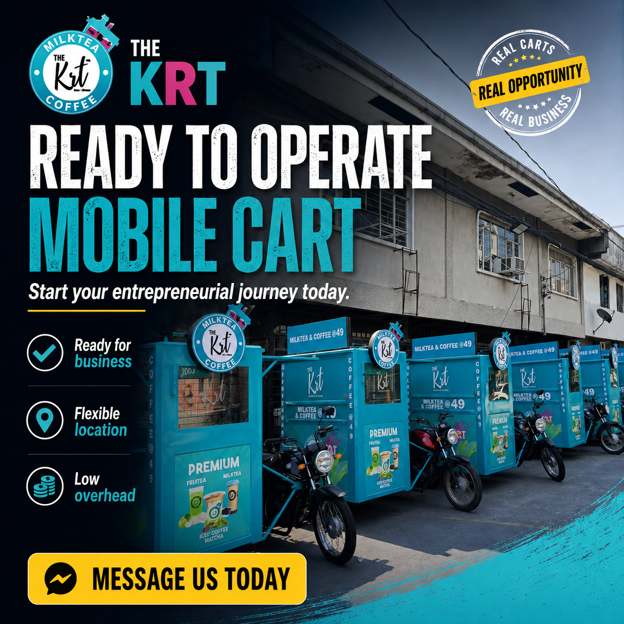 The KRT - Mobile Coffee & Milktea Facebook ad: Start in your area today.