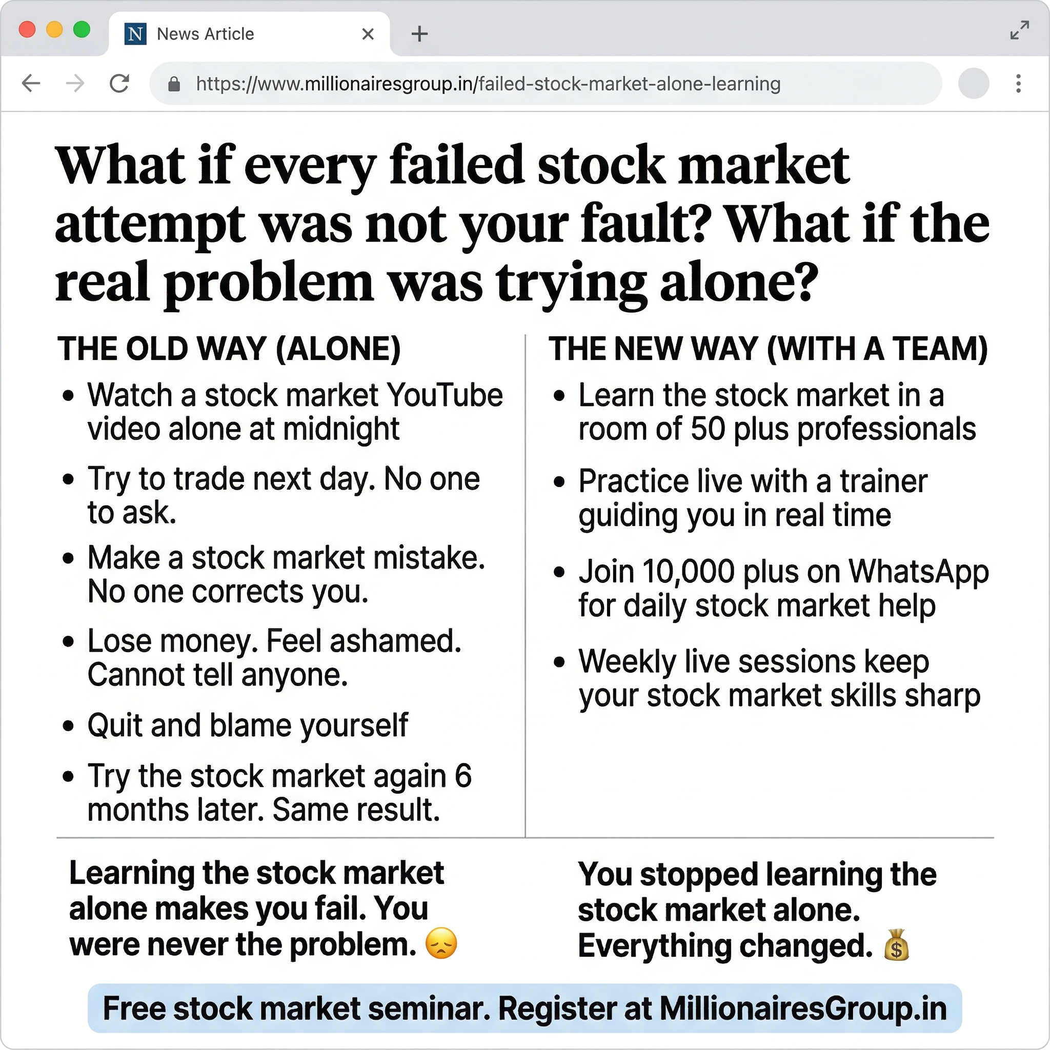 Millionaires Group Stock Market Training Institute Facebook ad