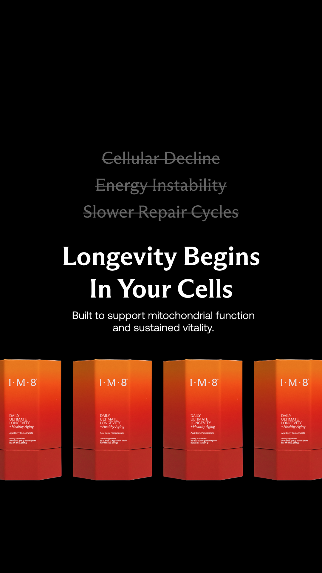 IM8 Facebook ad: Aging is Natural. Slowing Down Doesn't Have To Be.