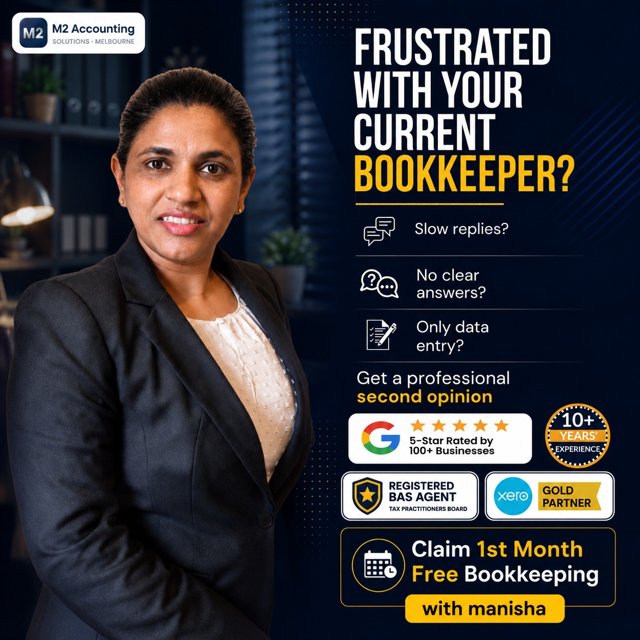 M2 Accounting Solutions Facebook ad: Expert Bookkeeping Support