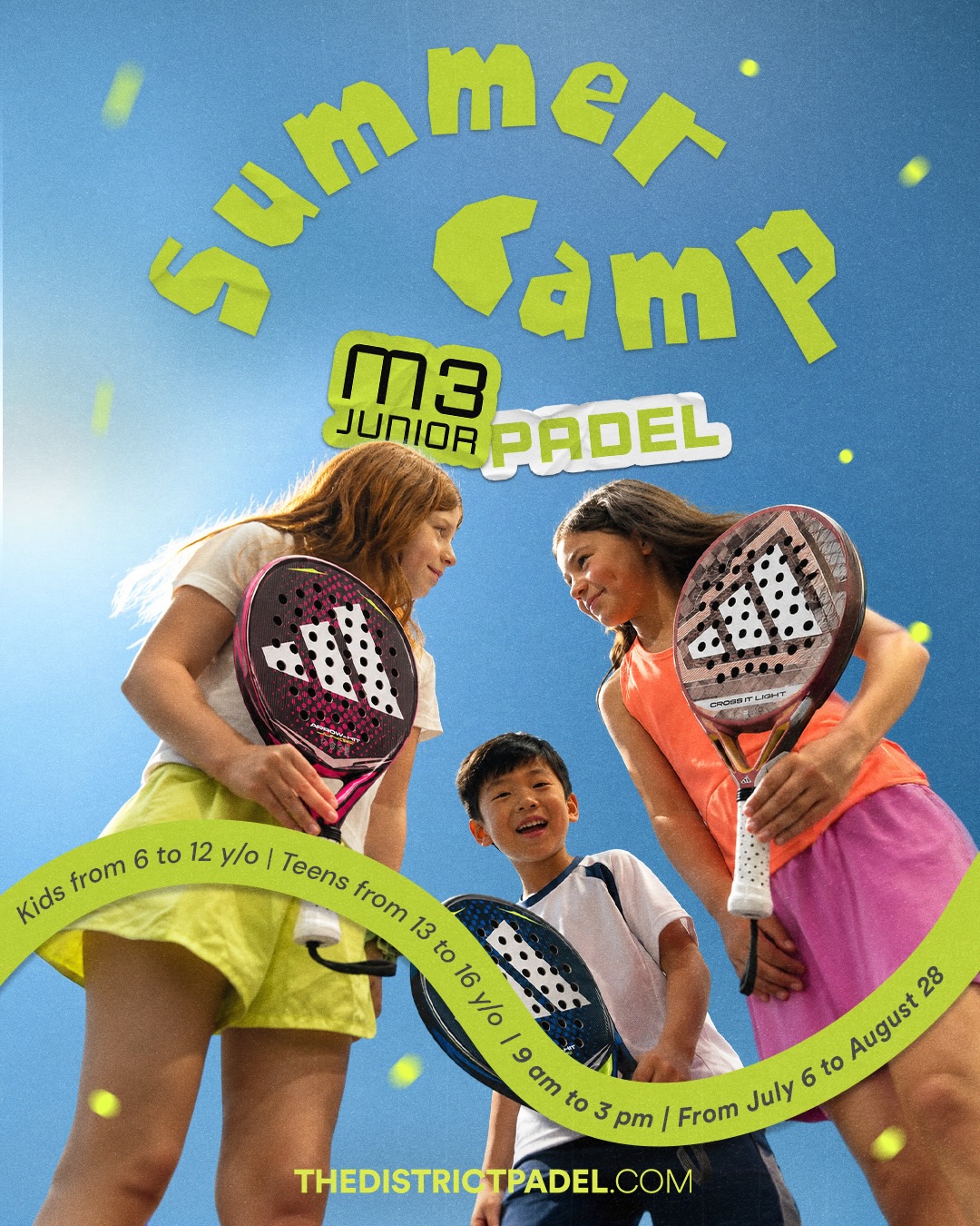 The District Padel & Pickleball Facebook ad: M3 Junior Summer Camp at The District
