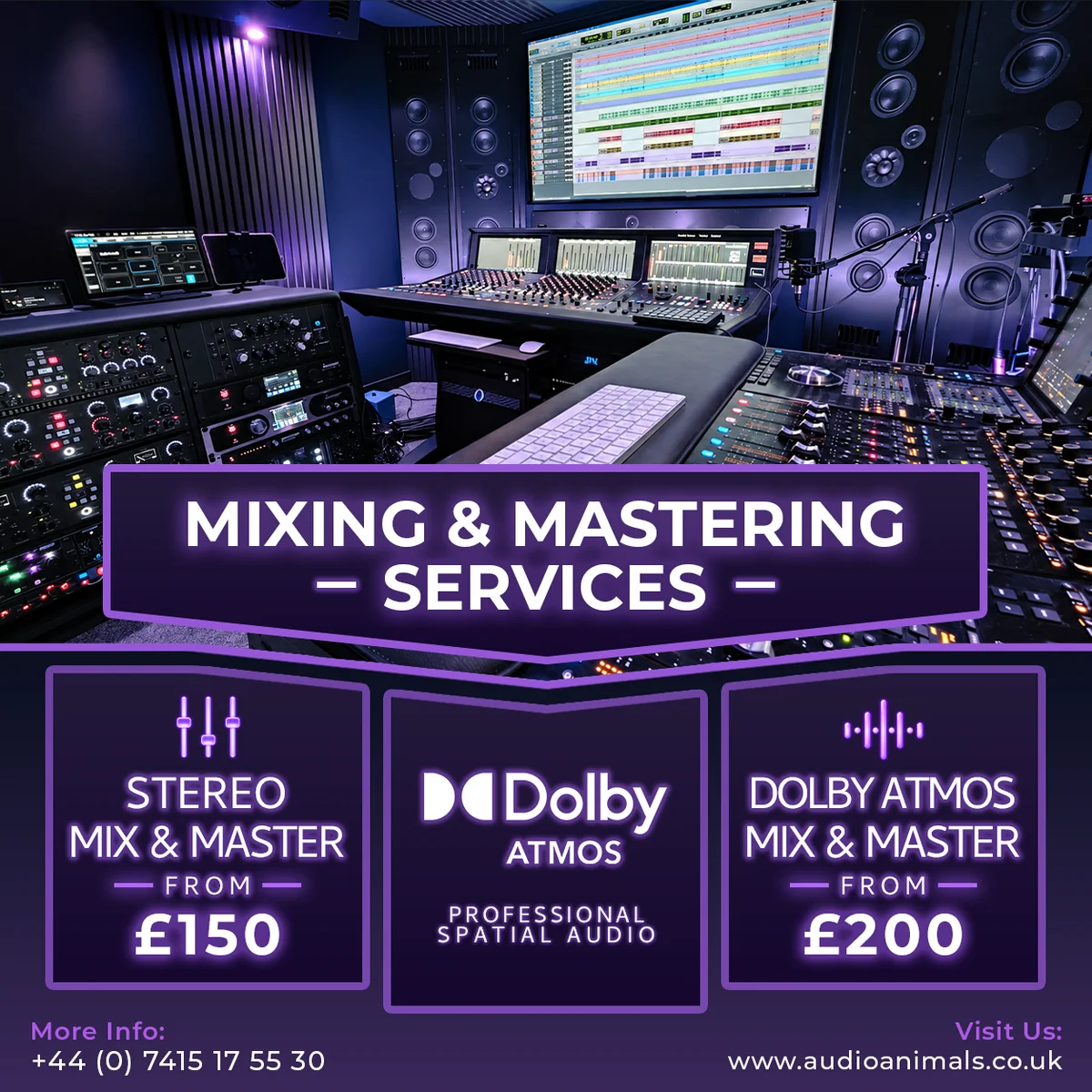 Audio Animals Ltd. Facebook ad: Professional Mixing From £100