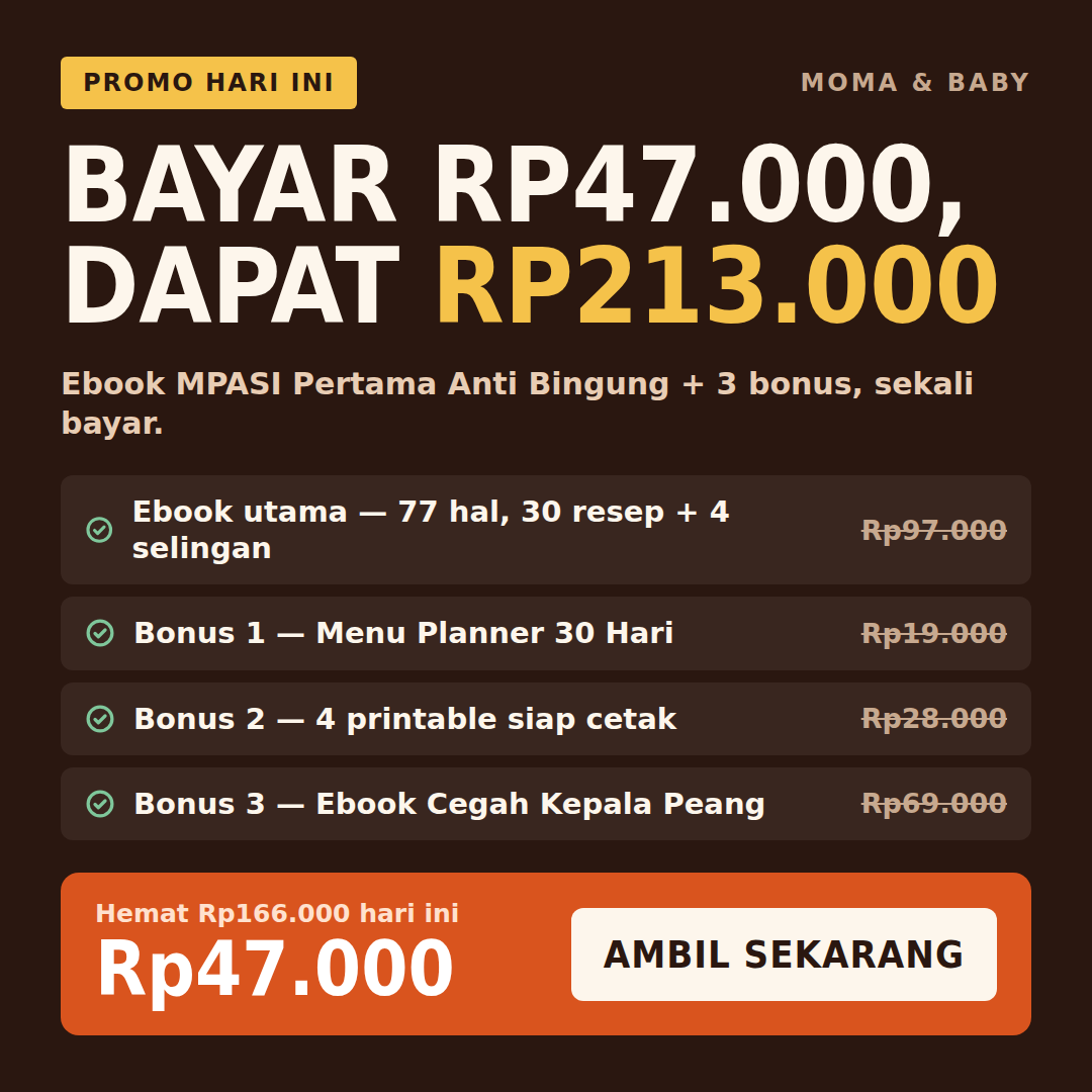Moma and Baby Facebook ad: Panduan MPASI 6 Bulan, Hari per Hari