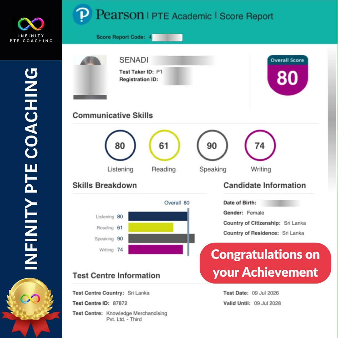 Infinity PTE Coaching Facebook ad: Another successful story of Infinity PTE Coaching