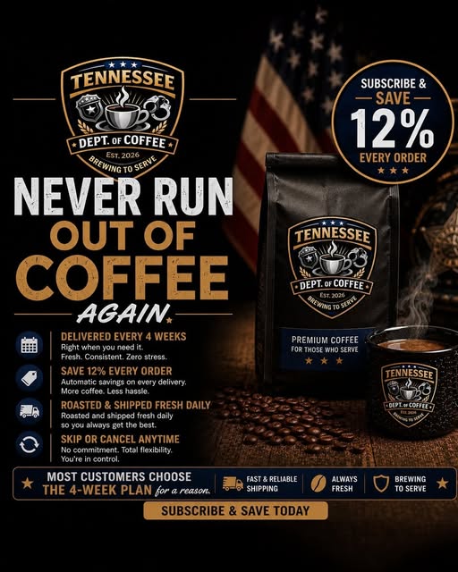 Tennessee Dept. of Coffee Facebook ad: Never Run Out of Coffee