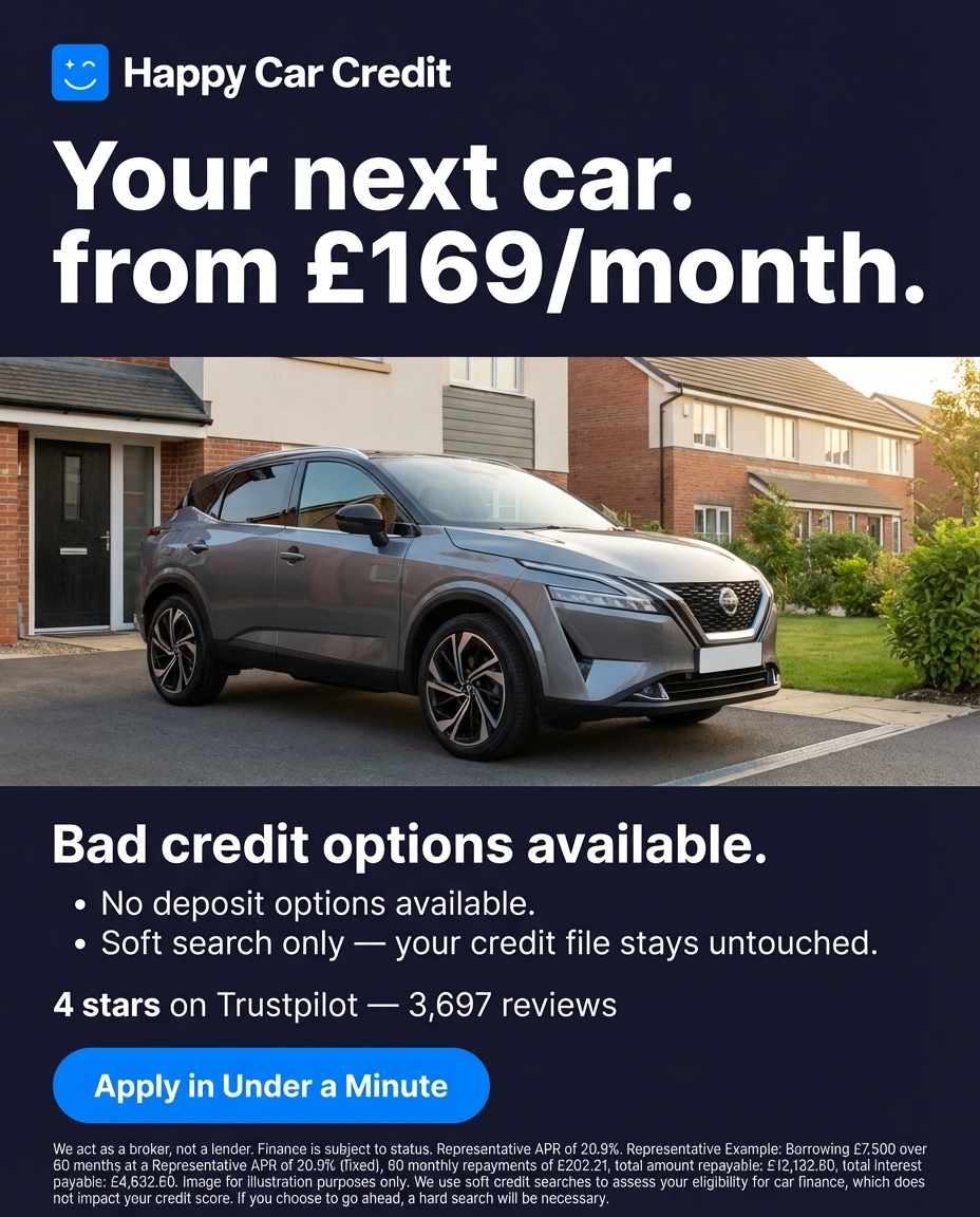 Happy Car Credit Facebook ad: From £169/month. Bad credit options available.