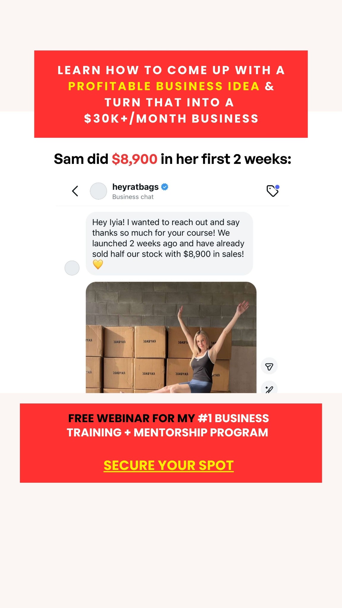 Make It Happen Facebook ad: Free Live Business Webinar